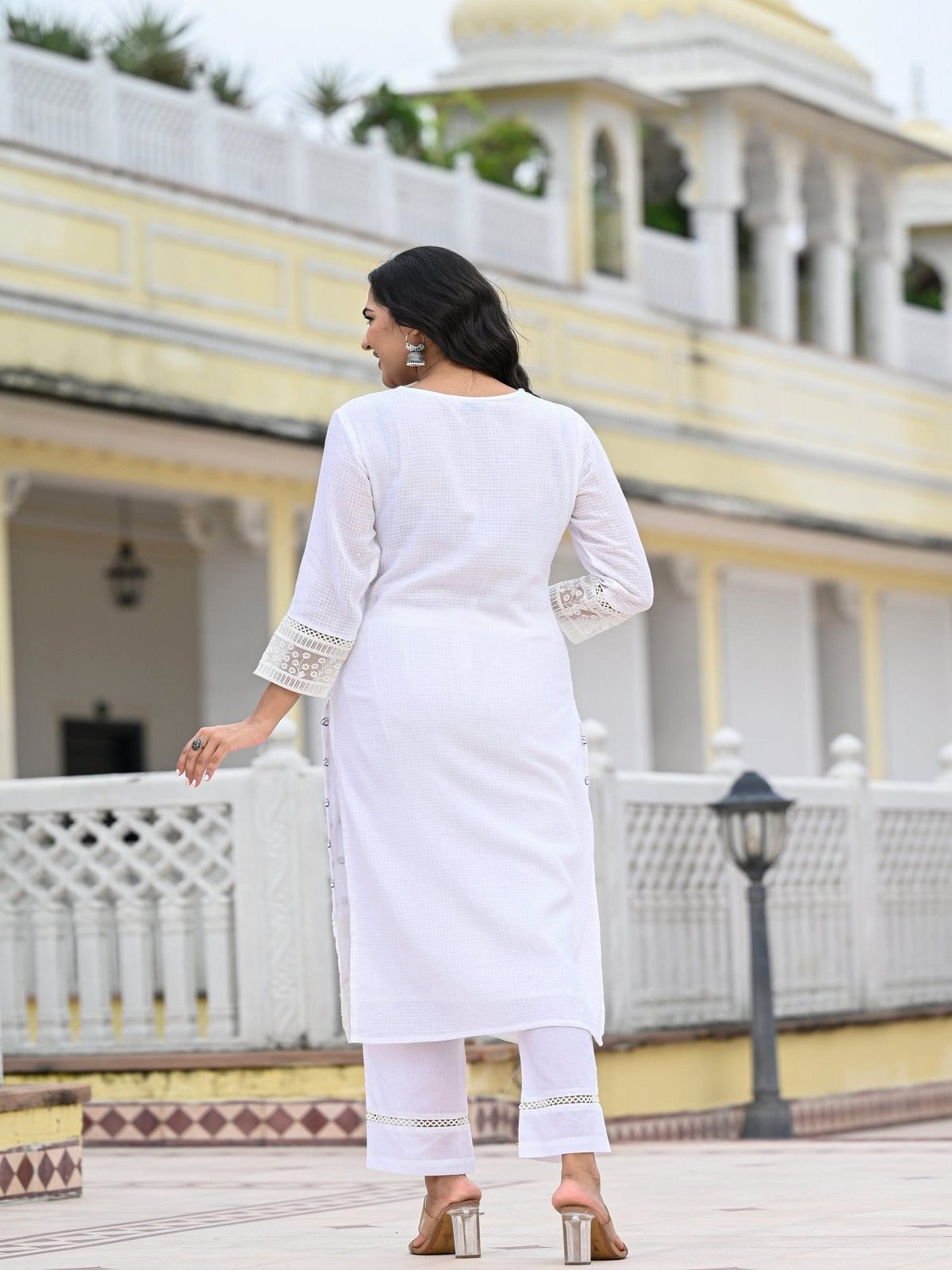 Rangvastra  Kota Doria Embellished Solid Print Kurta Pant With Dupatta Set
