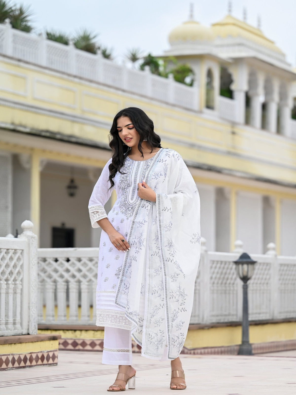 Rangvastra  Kota Doria Embellished Solid Print Kurta Pant With Dupatta Set