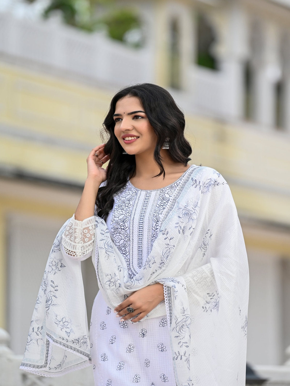 Rangvastra  Kota Doria Embellished Solid Print Kurta Pant With Dupatta Set