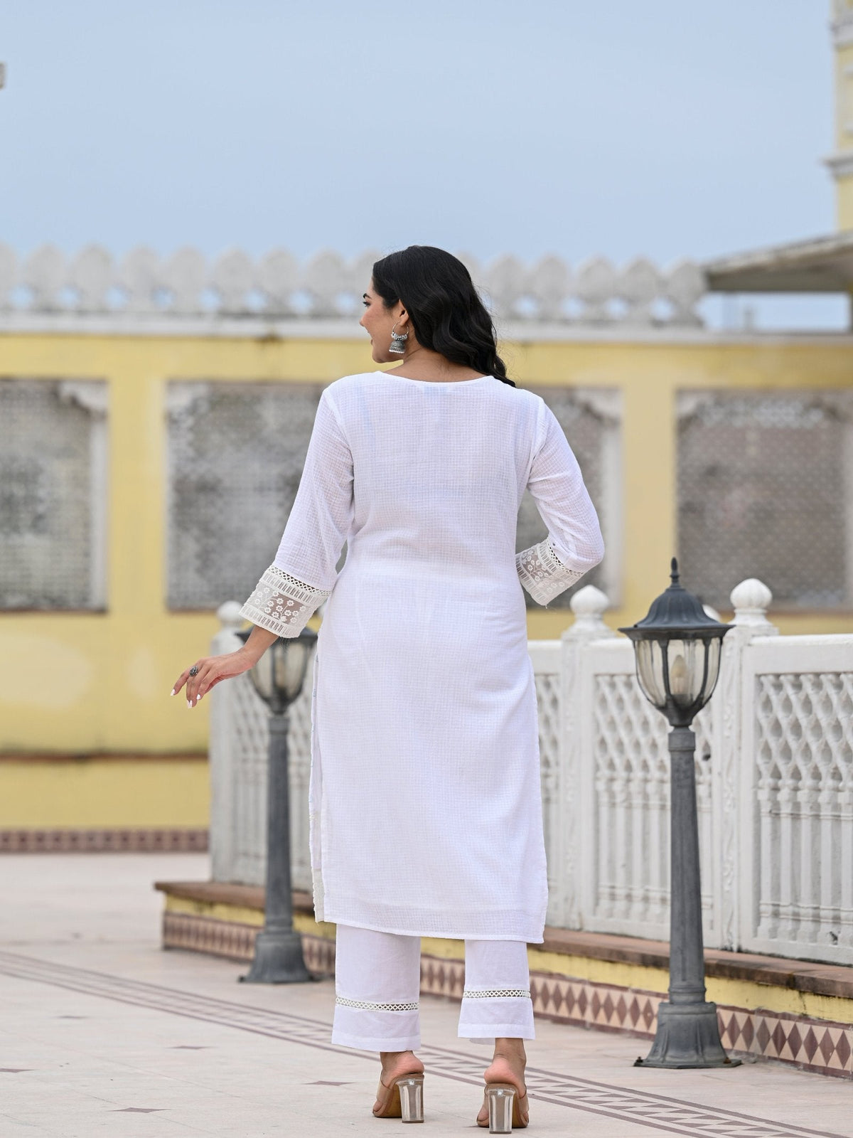 Rangvastra  Kota Doria Embellished Solid Print Kurta Pant With Dupatta Set