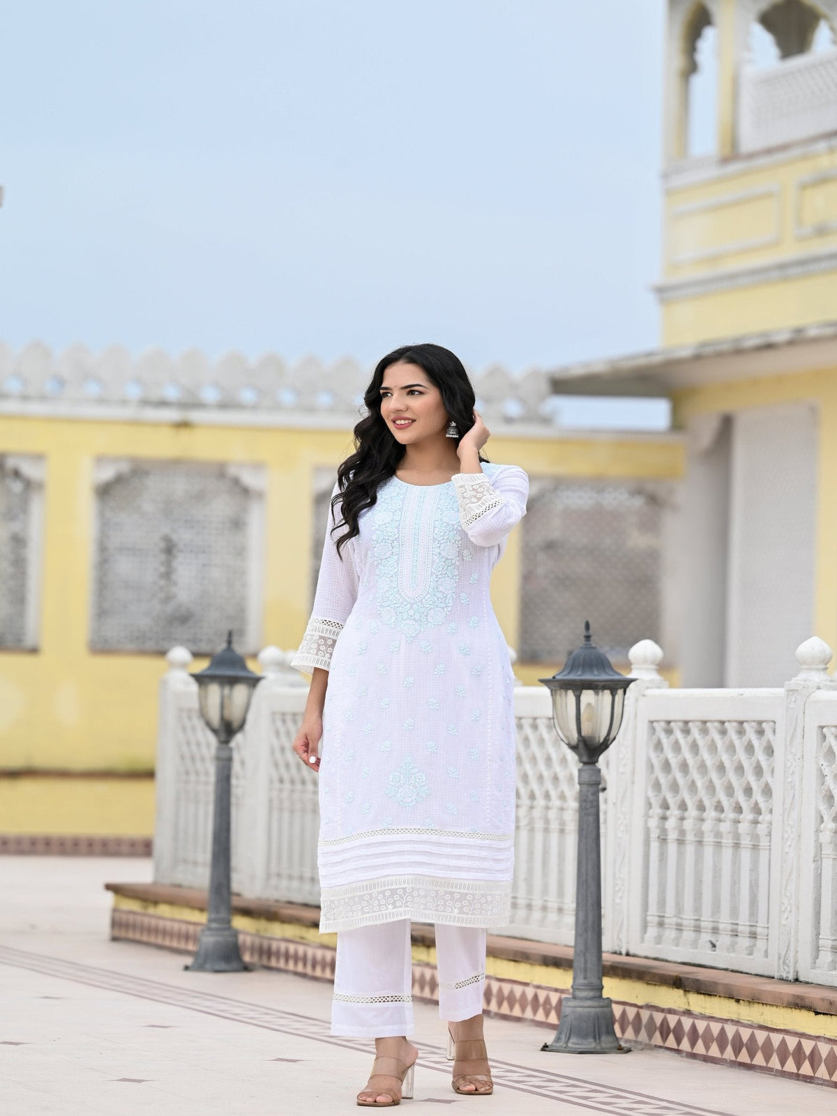 Rangvastra  Kota Doria Embellished Solid Print Kurta Pant With Dupatta Set