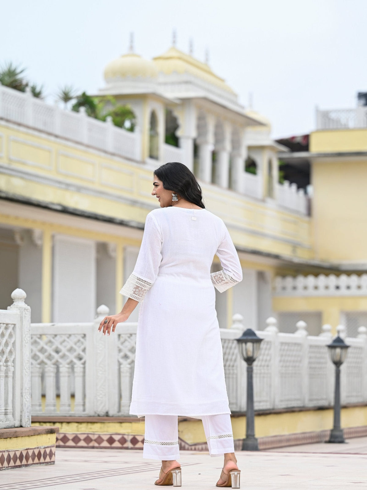 Rangvastra  Kota Doria Embellished Solid Print Kurta Pant With Dupatta Set