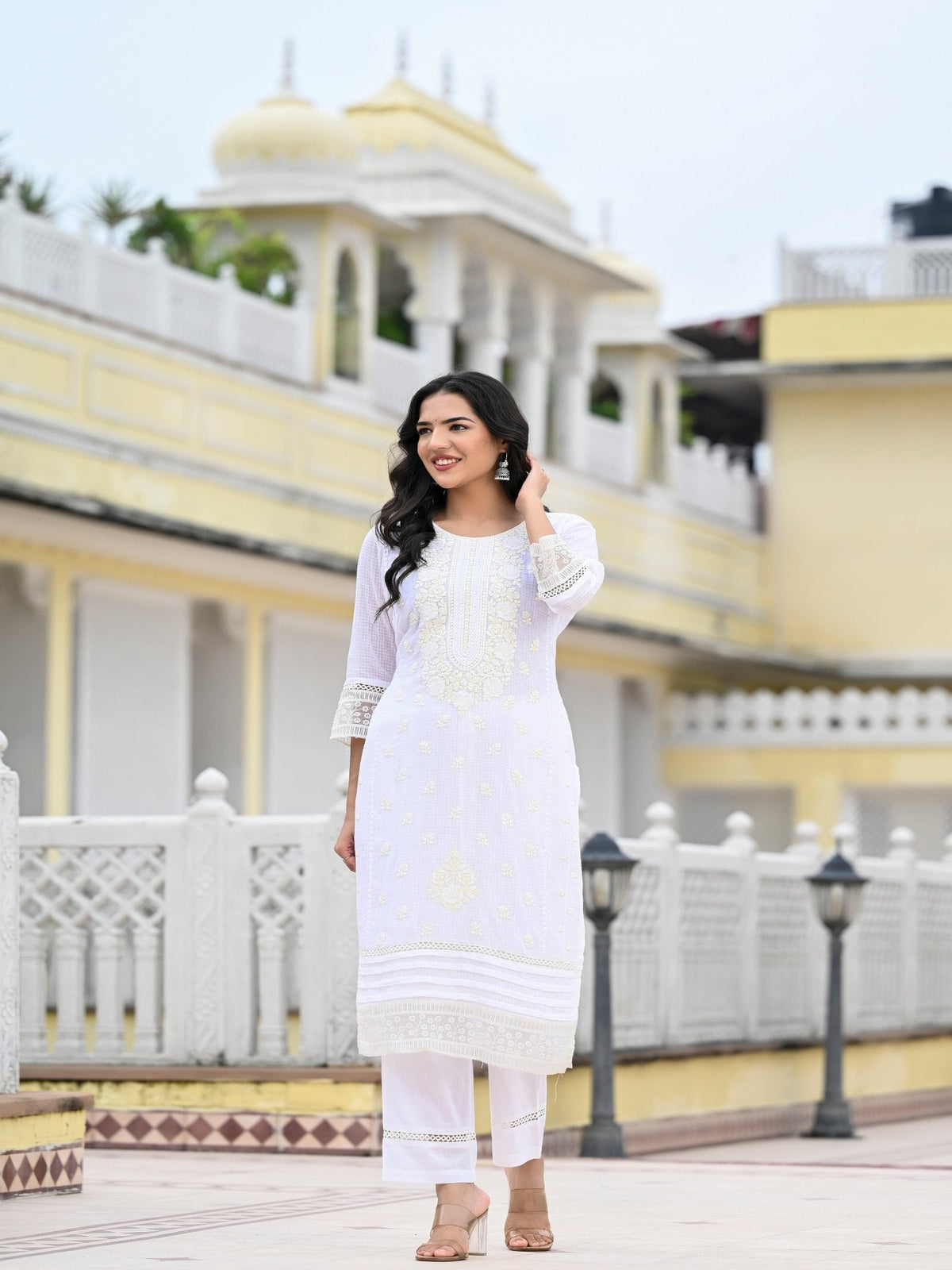 Rangvastra  Kota Doria Embellished Solid Print Kurta Pant With Dupatta Set