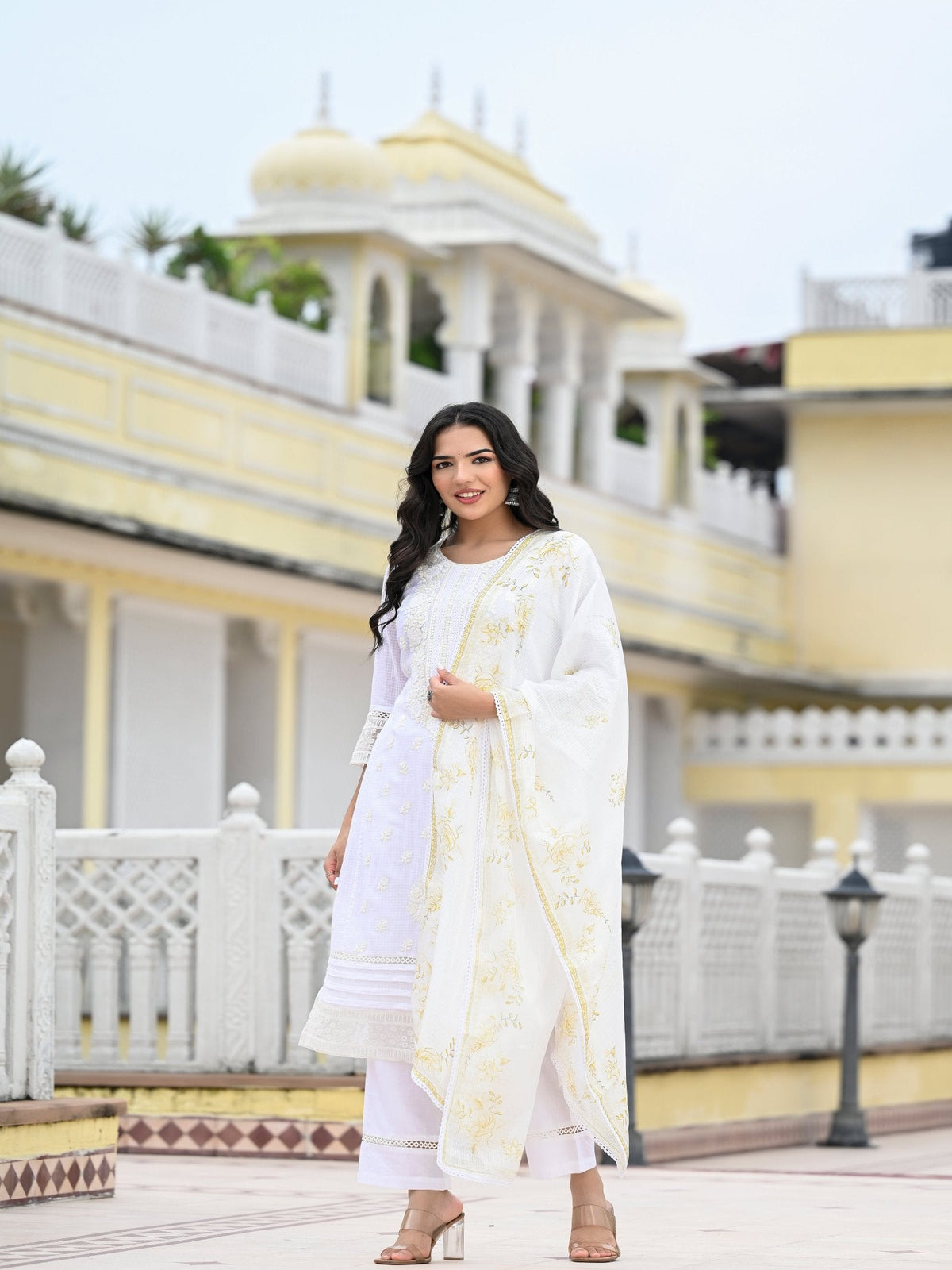 Rangvastra  Kota Doria Embellished Solid Print Kurta Pant With Dupatta Set