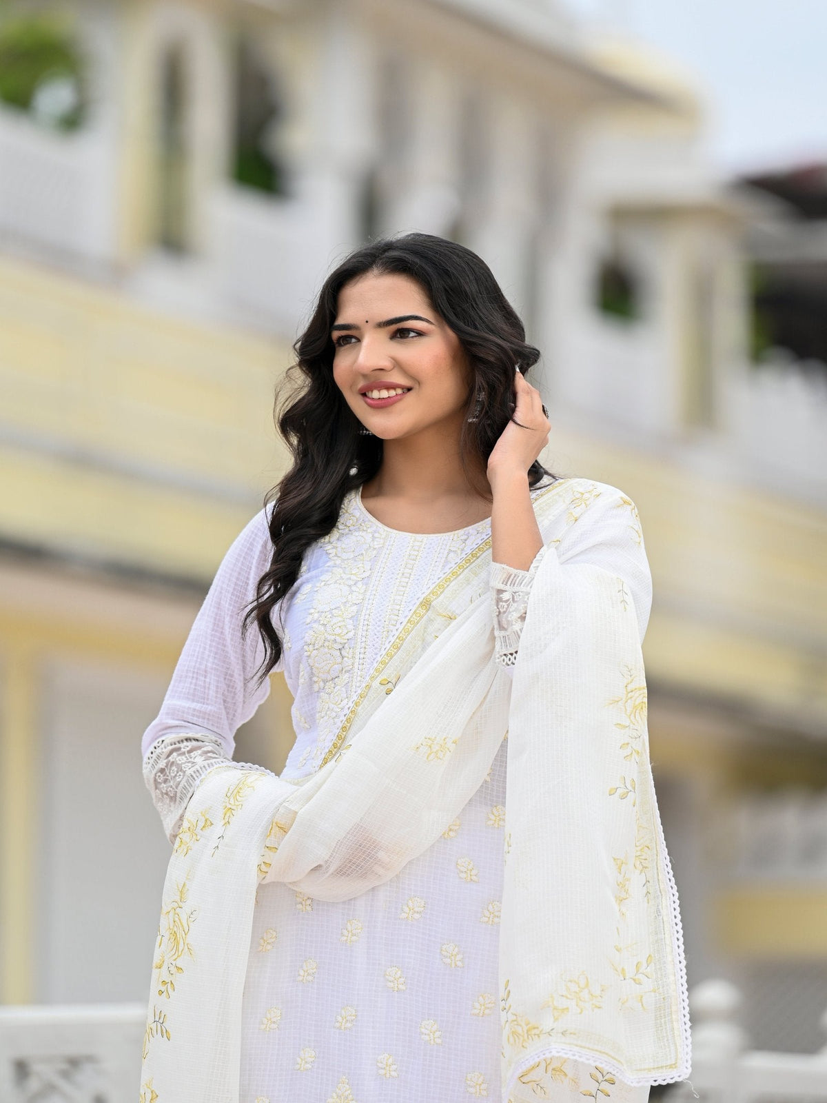 Rangvastra  Kota Doria Embellished Solid Print Kurta Pant With Dupatta Set