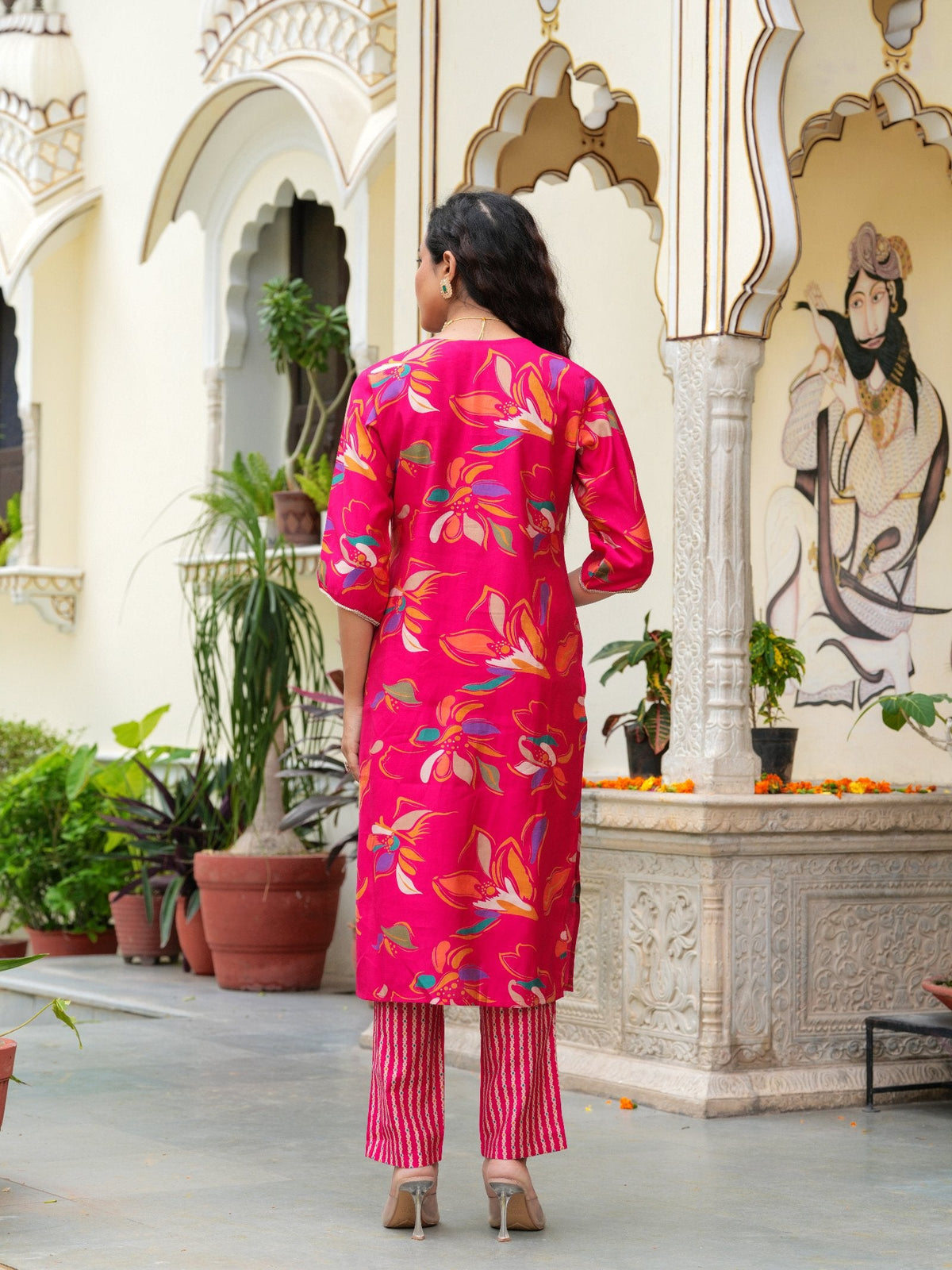 Rangvastra Modal Chanderi Foil Print Sequins with Beads and Stone Work Kurta Set