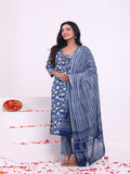 Rangvastra Blue & Pink Floral Rayon Kurta Set with Dupatta