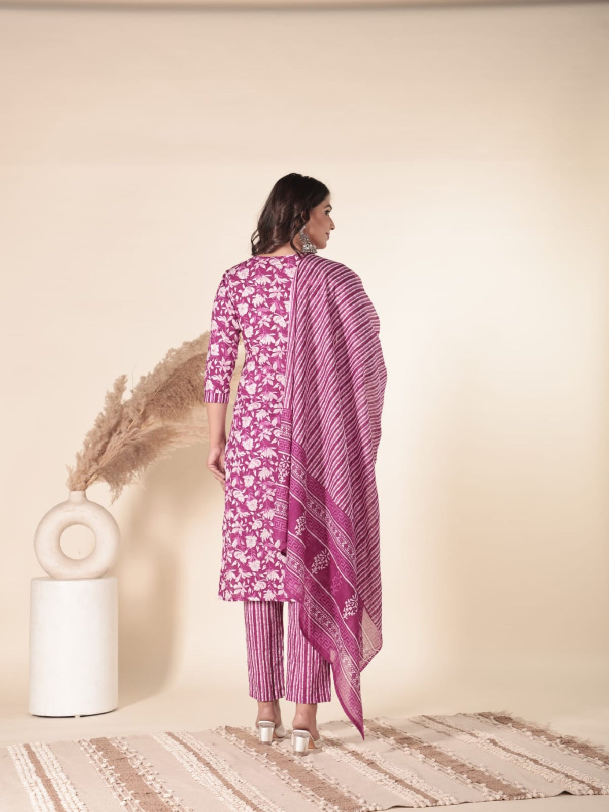 Rangvastra Blue & Pink Floral Rayon Kurta Set with Dupatta