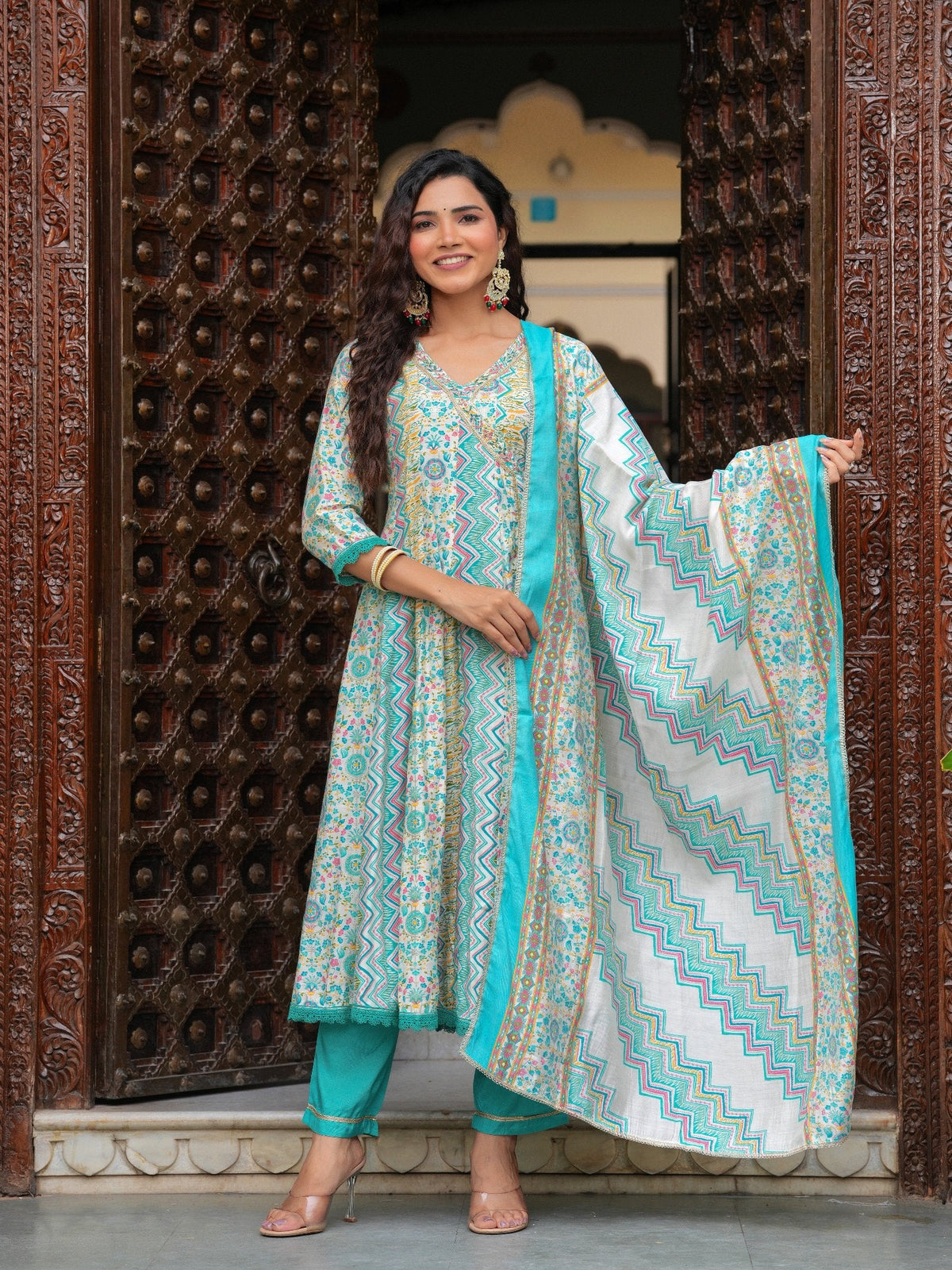 Rangvastra  Modal Chanderi Foil Printed Gotta Patti & Sequins Work Kurta Set