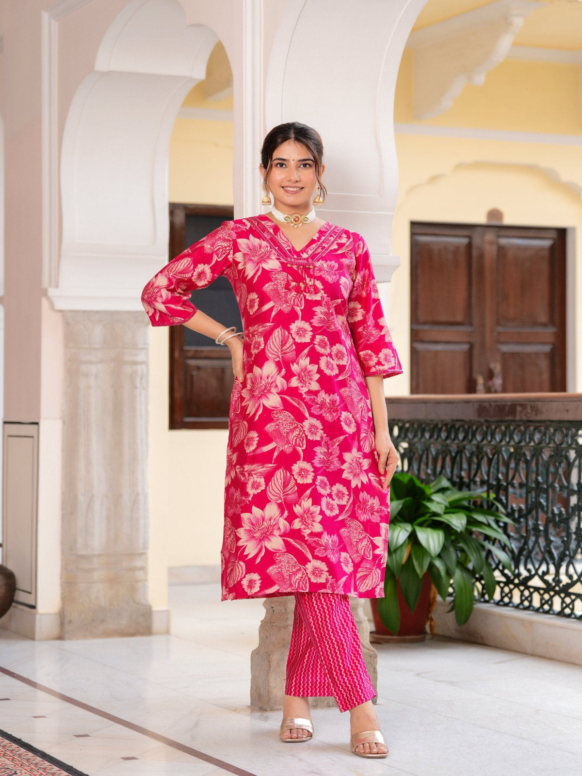 Rangvastra Modal Chanderi Foil Flower Printed Sequins Work Kurta Pant with Dupatta Set