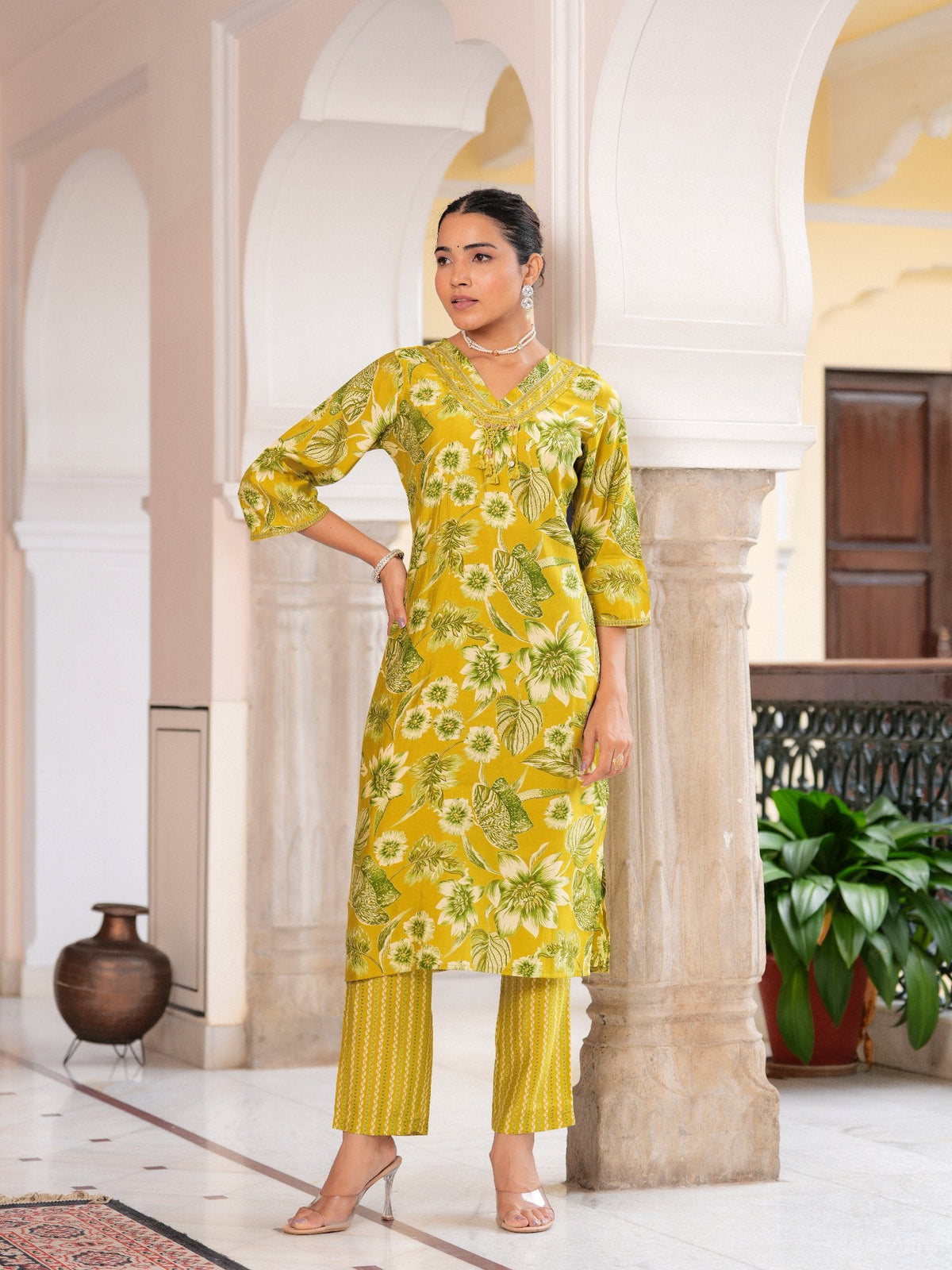 Rangvastra Modal Chanderi Foil Flower Printed Sequins Work Kurta Pant with Dupatta Set