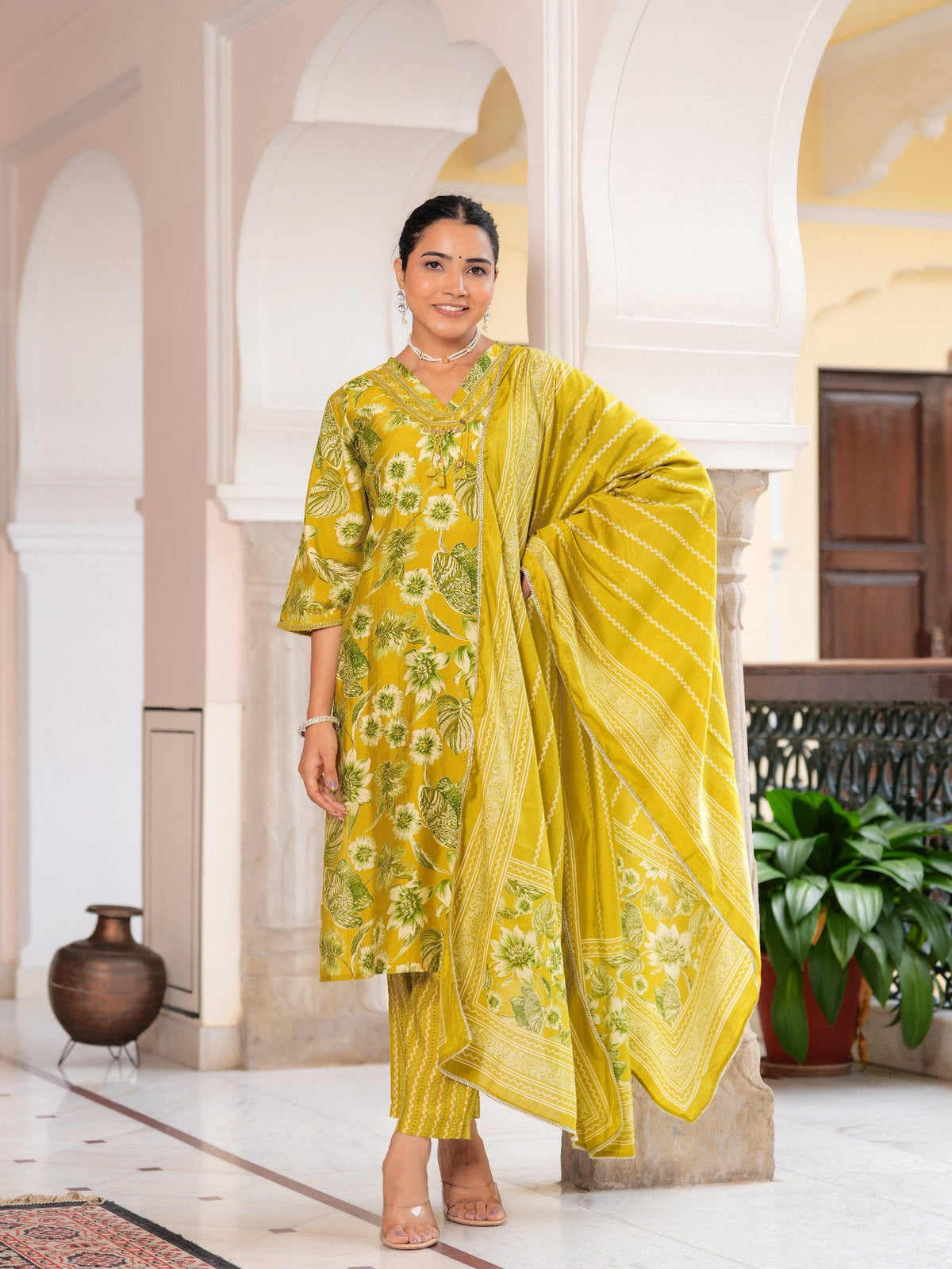 Rangvastra Modal Chanderi Foil Flower Printed Sequins Work Kurta Pant with Dupatta Set