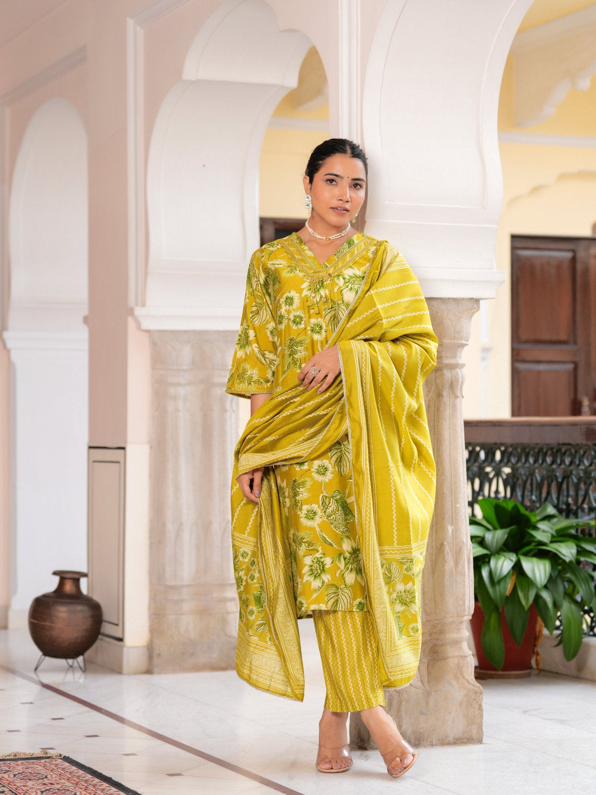Rangvastra Modal Chanderi Foil Flower Printed Sequins Work Kurta Pant with Dupatta Set