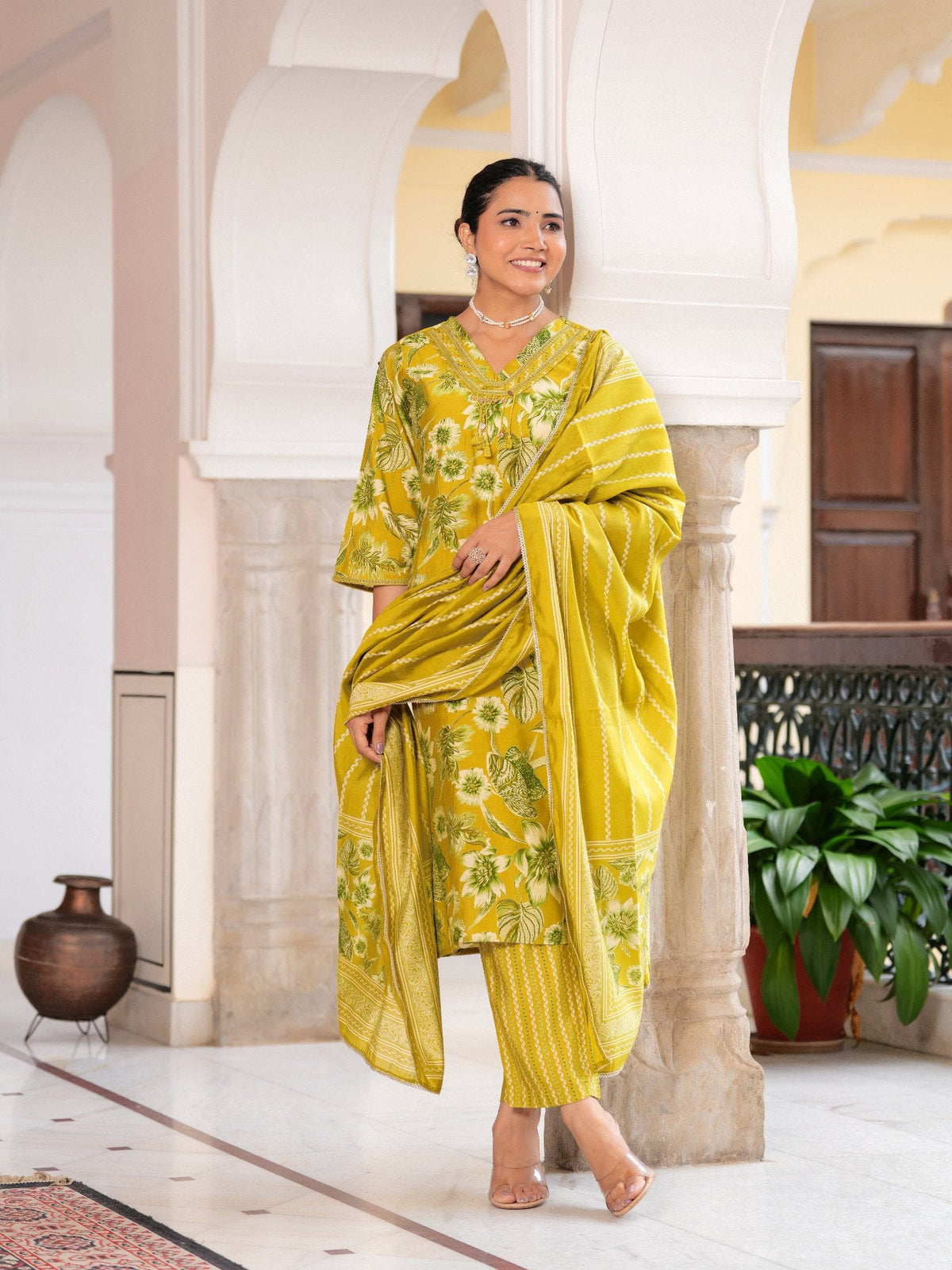 Rangvastra Modal Chanderi Foil Flower Printed Sequins Work Kurta Pant with Dupatta Set