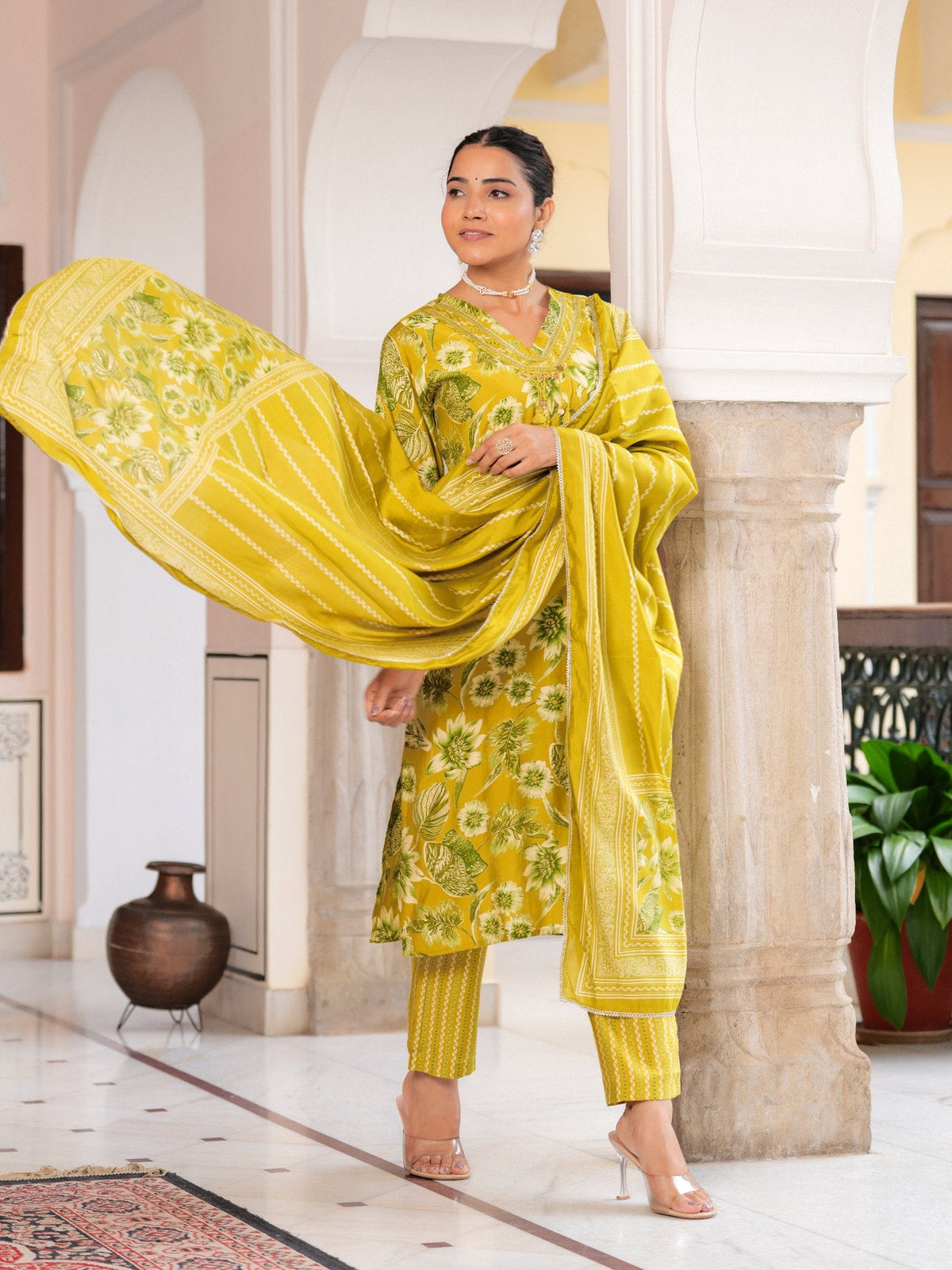 Rangvastra Modal Chanderi Foil Flower Printed Sequins Work Kurta Pant with Dupatta Set