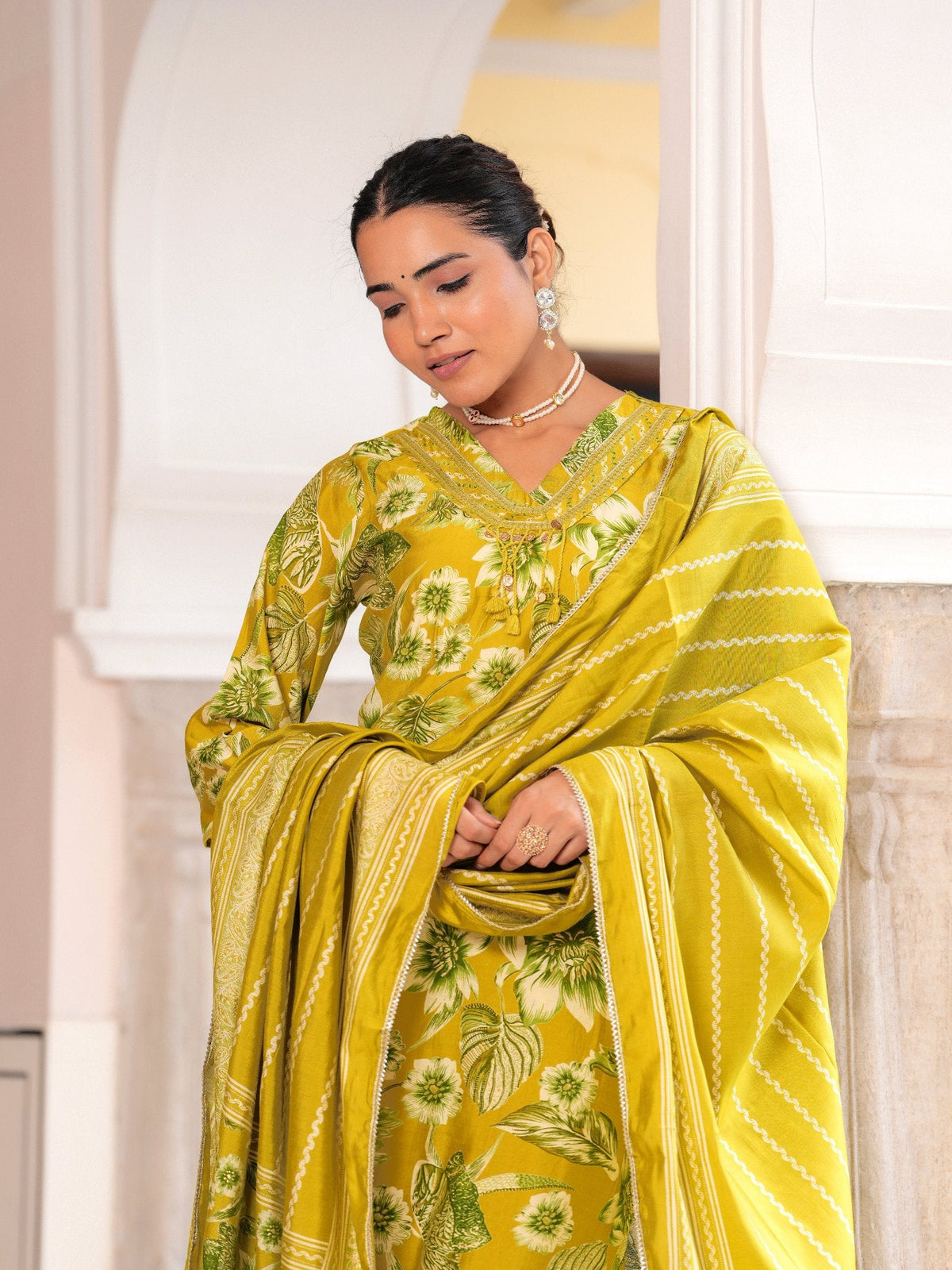 Rangvastra Modal Chanderi Foil Flower Printed Sequins Work Kurta Pant with Dupatta Set