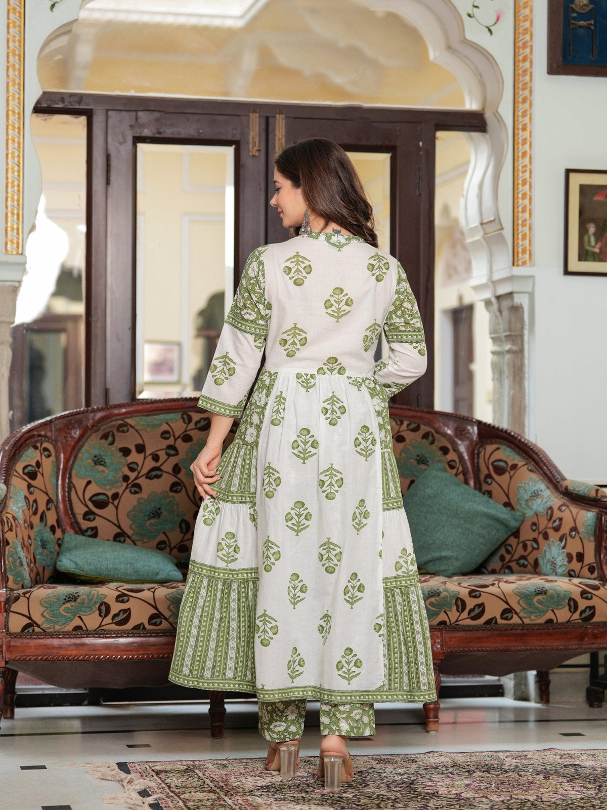 Rangvastra Cotton Floral Printed Sequins Work Kurta Pant with Dupatta Set