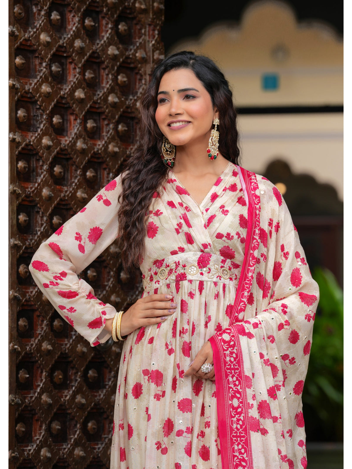 Rangvastra Beige Printed Kurta Duptta Set
