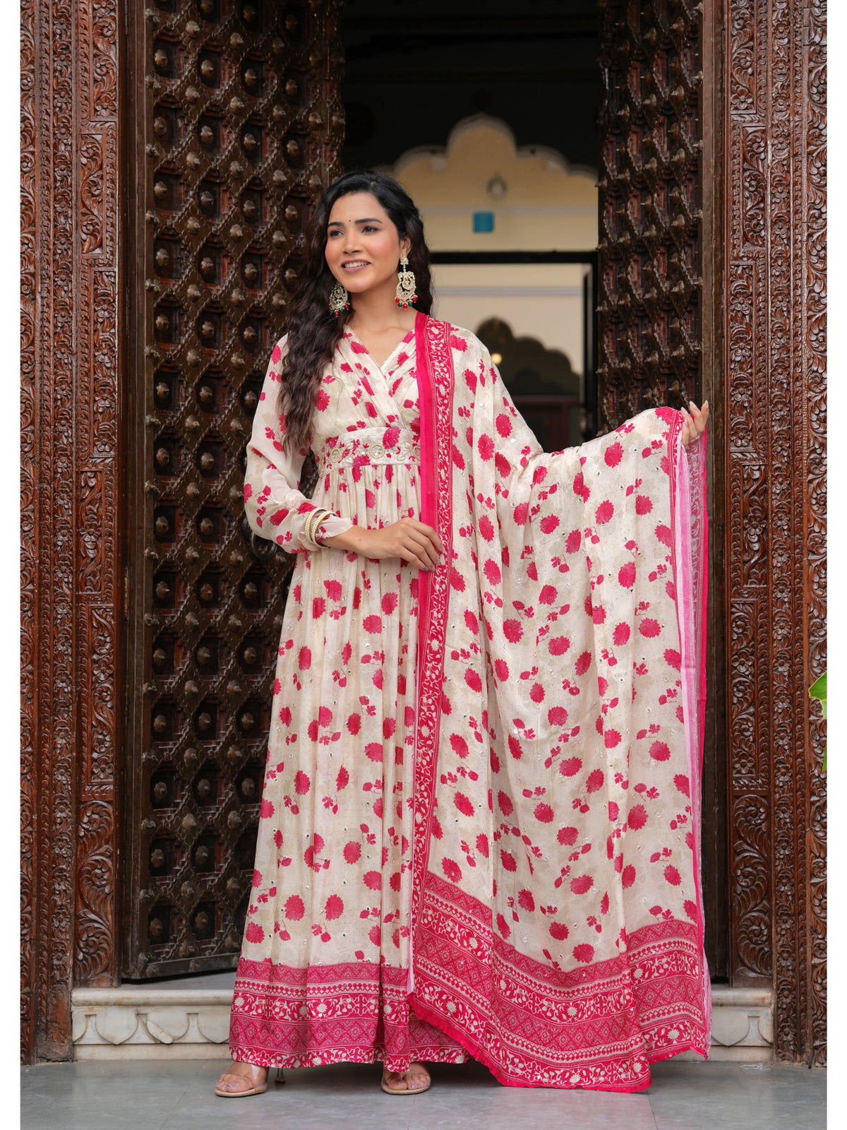 Rangvastra Beige Printed Kurta Duptta Set