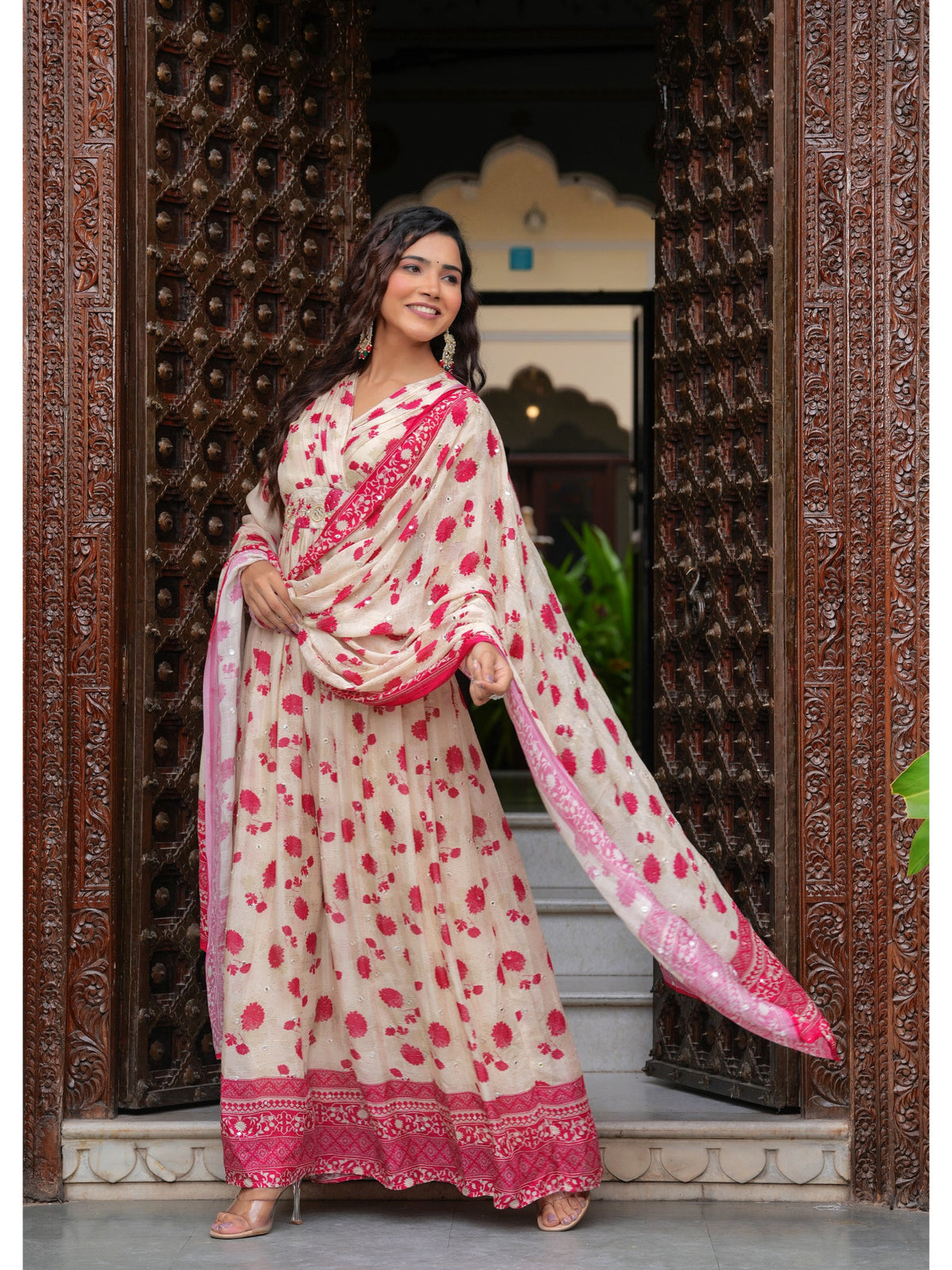 Rangvastra Beige Printed Kurta Duptta Set