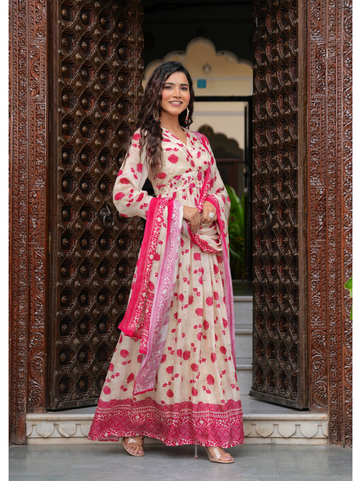 Rangvastra Beige Printed Kurta Duptta Set