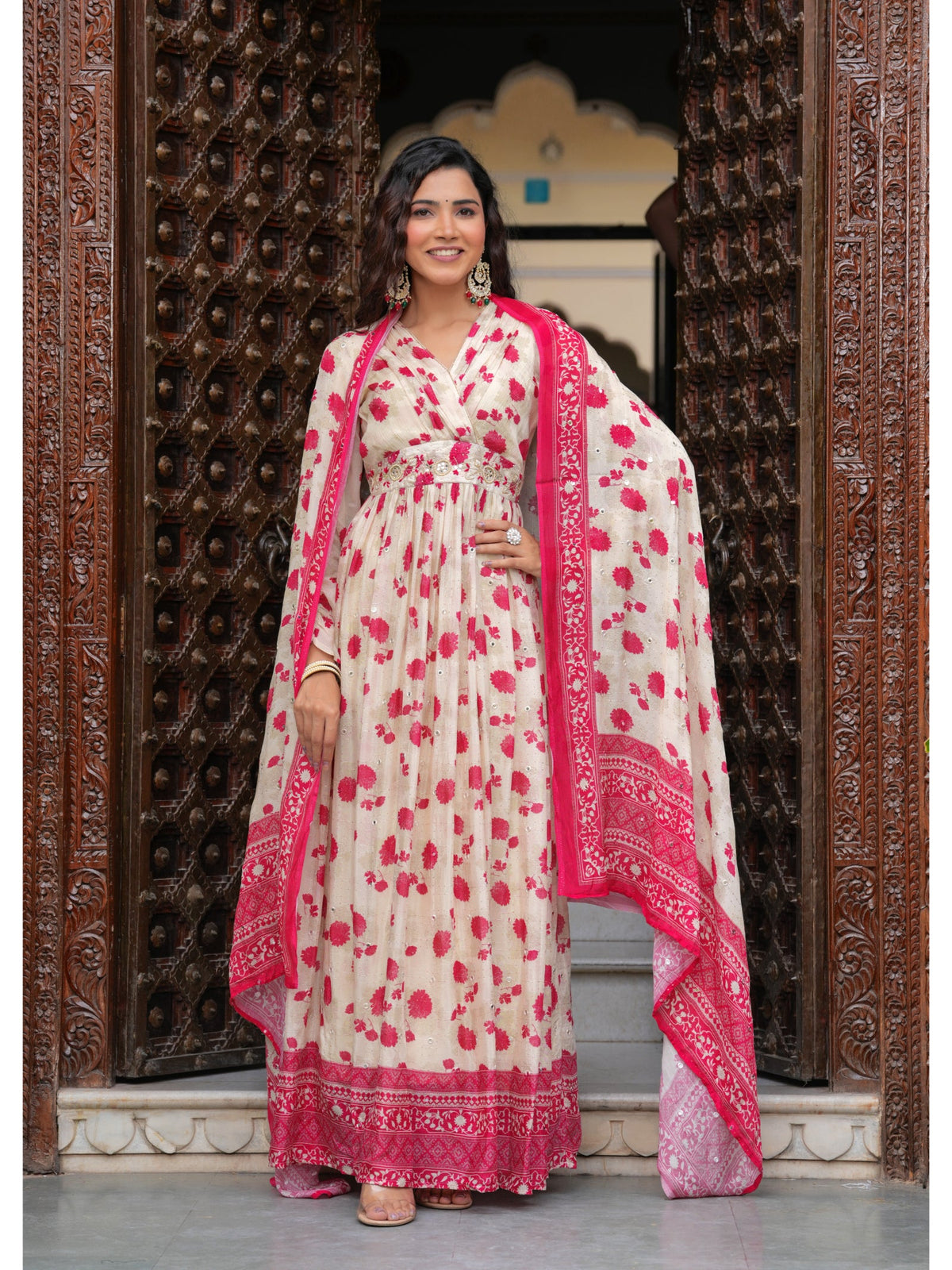 Rangvastra Beige Printed Kurta Duptta Set