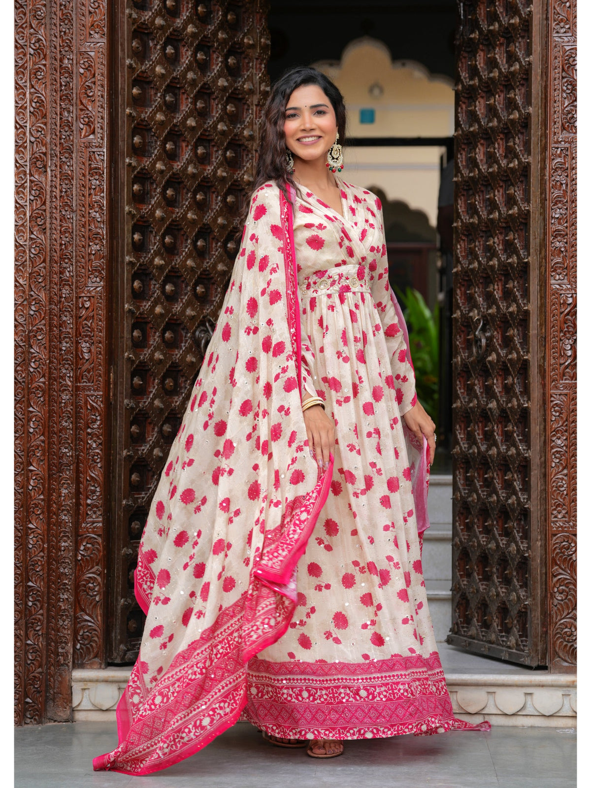 Rangvastra Beige Printed Kurta Duptta Set