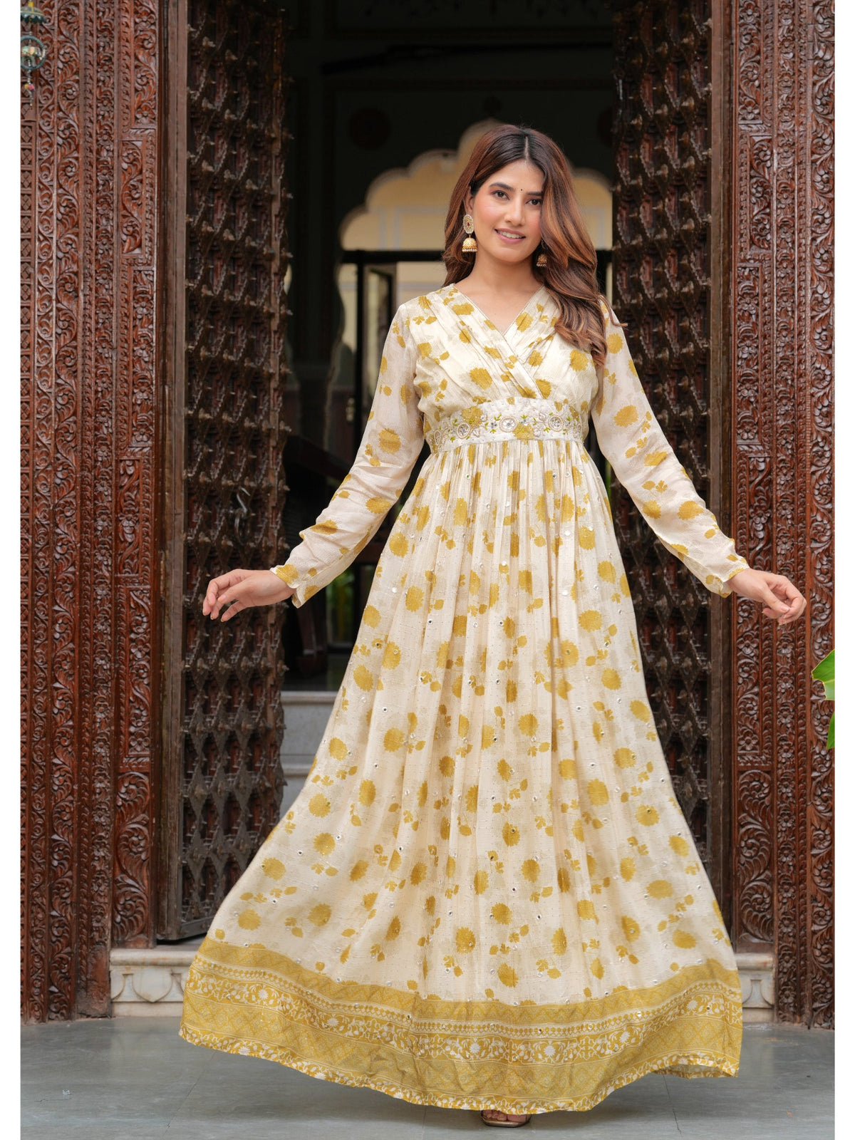 Rangvastra Beige Printed Kurta Duptta Set