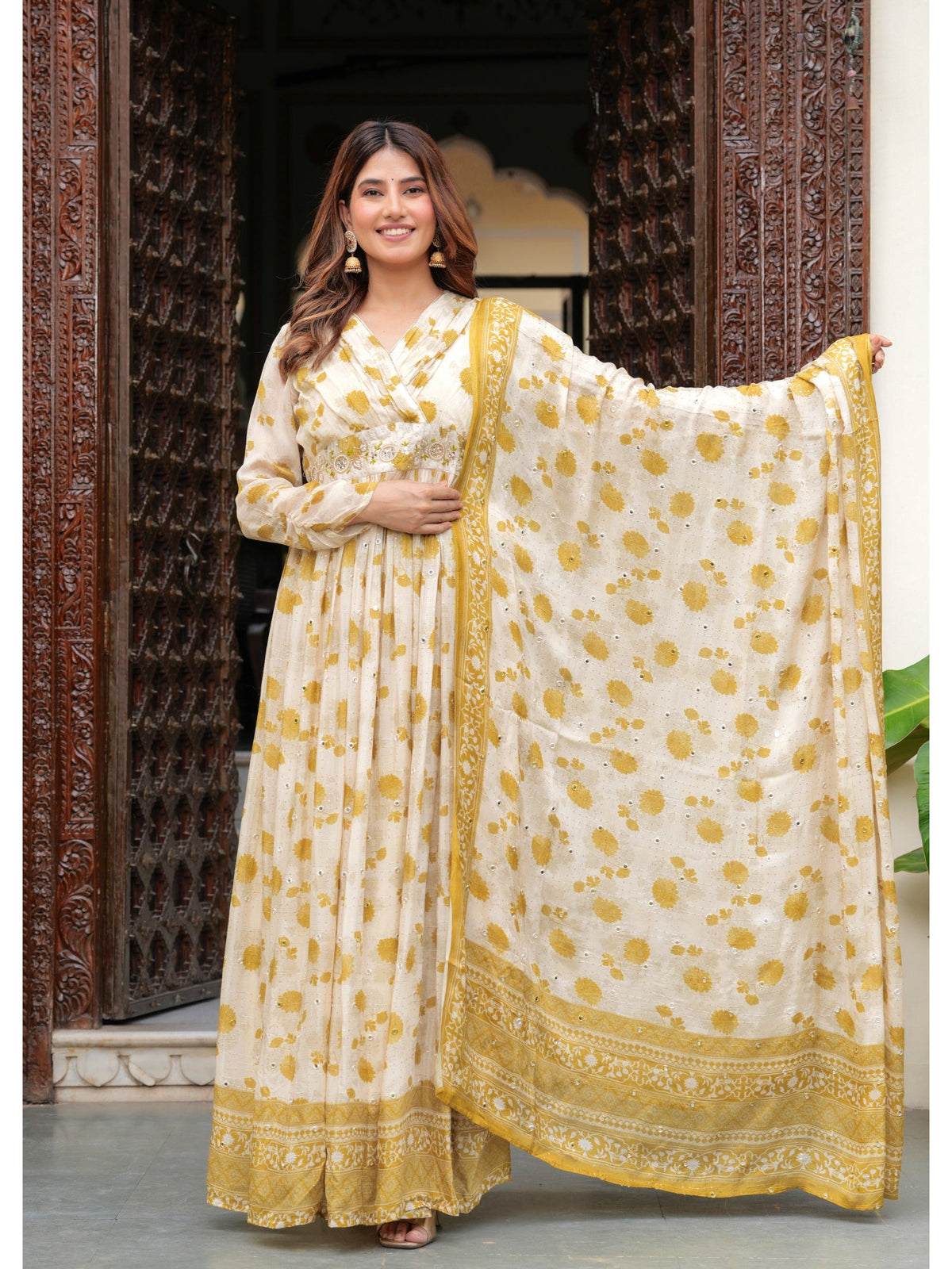 Rangvastra Beige Printed Kurta Duptta Set