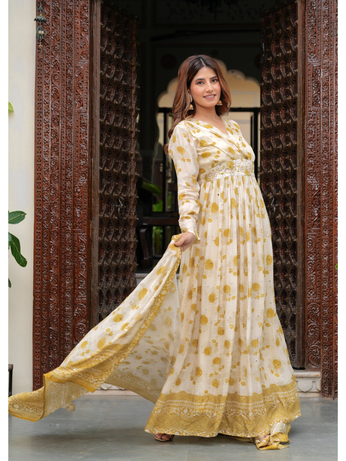 Rangvastra Beige Printed Kurta Duptta Set