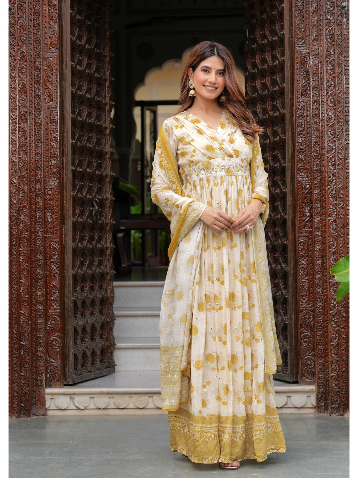 Rangvastra Beige Printed Kurta Duptta Set
