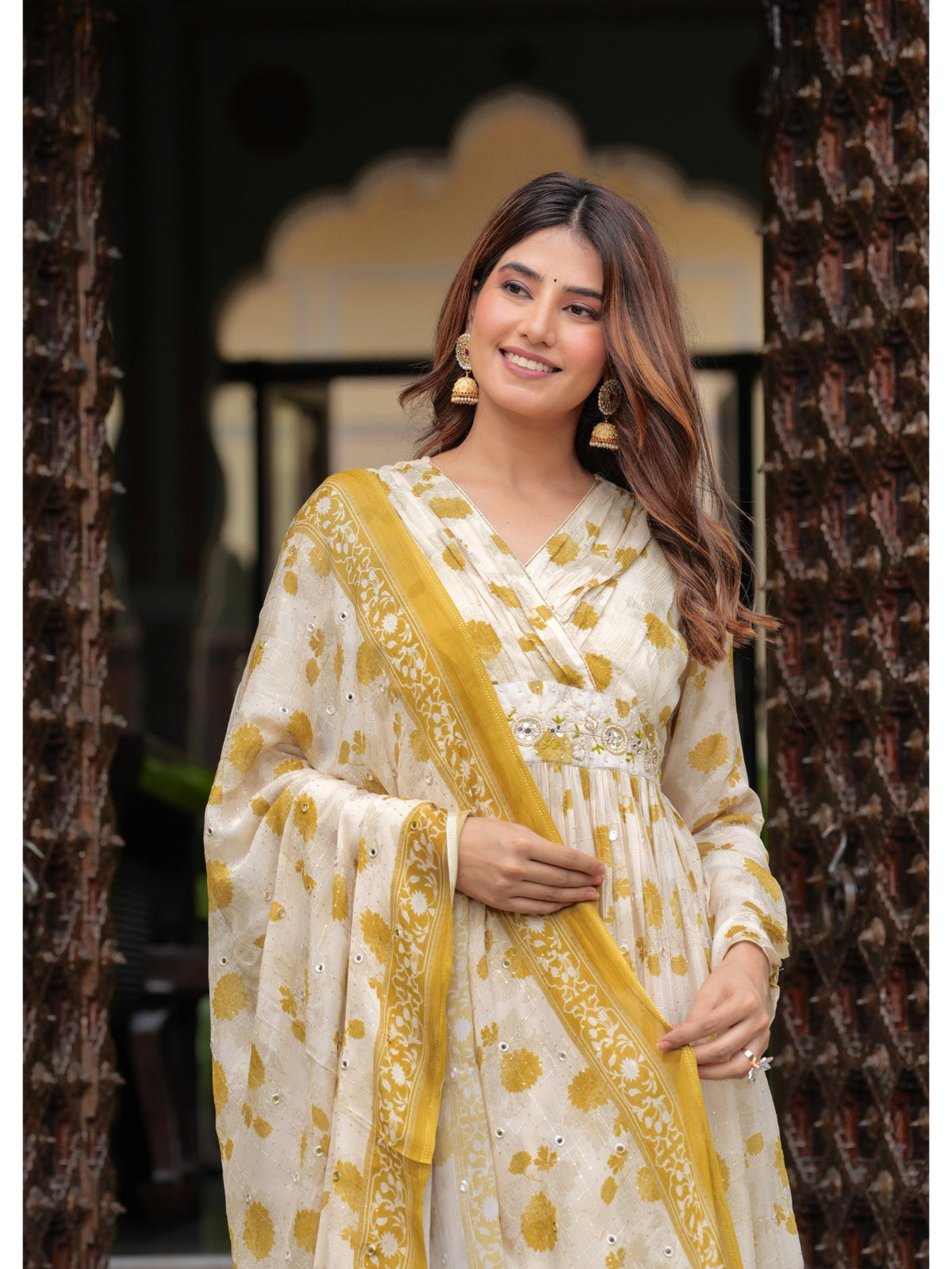 Rangvastra Beige Printed Kurta Duptta Set