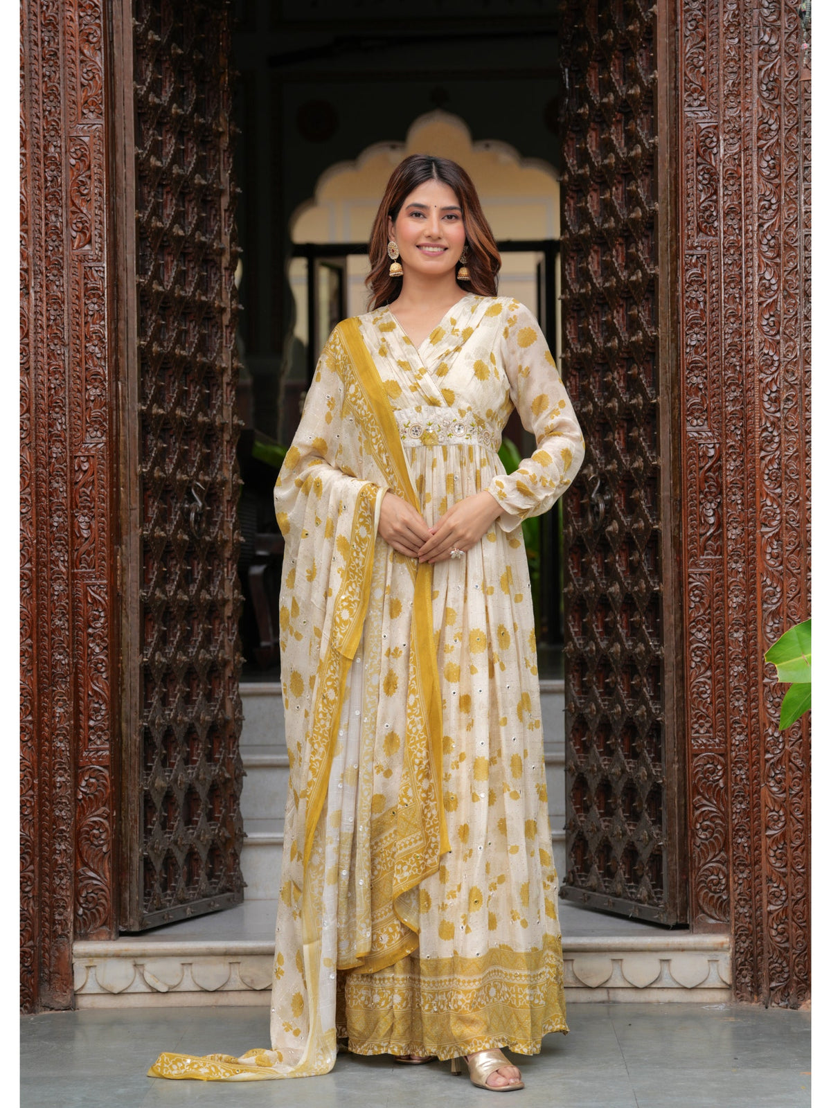 Rangvastra Beige Printed Kurta Duptta Set