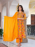 Rangvastra  Chinon Floral Print Embroidery with Mirror Work Anarkali Kurta Pant with Dupatta Set
