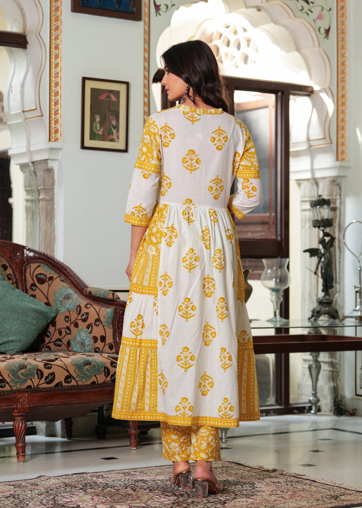 Rangvastra Cotton Floral Printed Sequins Work Kurta Pant with Dupatta Set