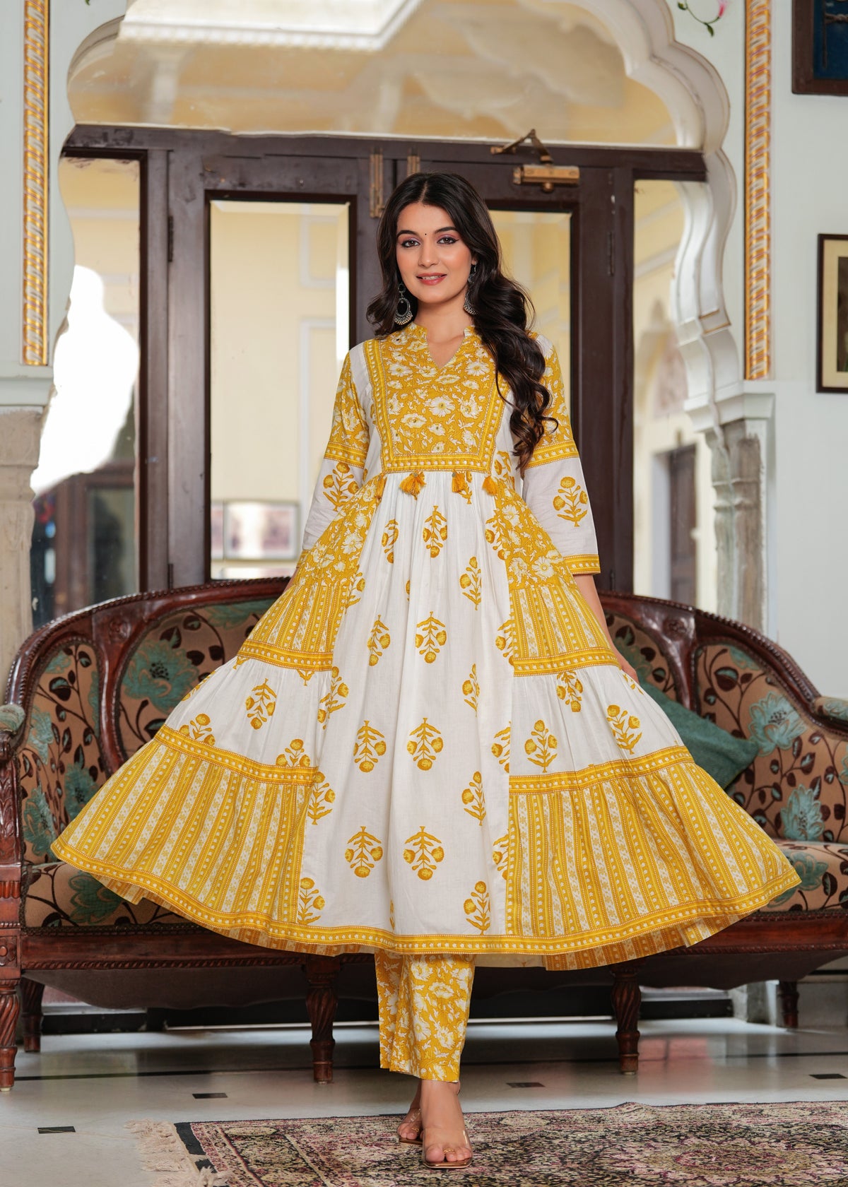 Rangvastra Cotton Floral Printed Sequins Work Kurta Pant with Dupatta Set