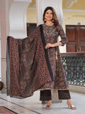 Maluka Women Cotton Floral Printed Sequins Work Kurta Pant with Dupatta Set