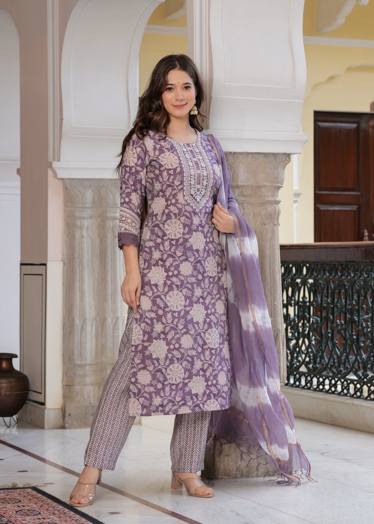 Rangvastra  MODAL CHANDERI FLORAL PRINT KURTA PANT WITH DUPATTA SET