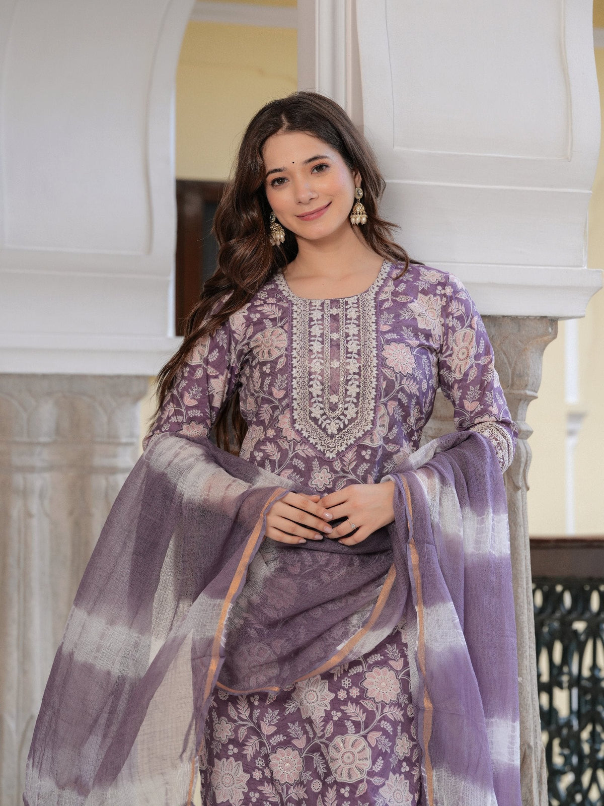 Rangvastra  MODAL CHANDERI FLORAL PRINT KURTA PANT WITH DUPATTA SET