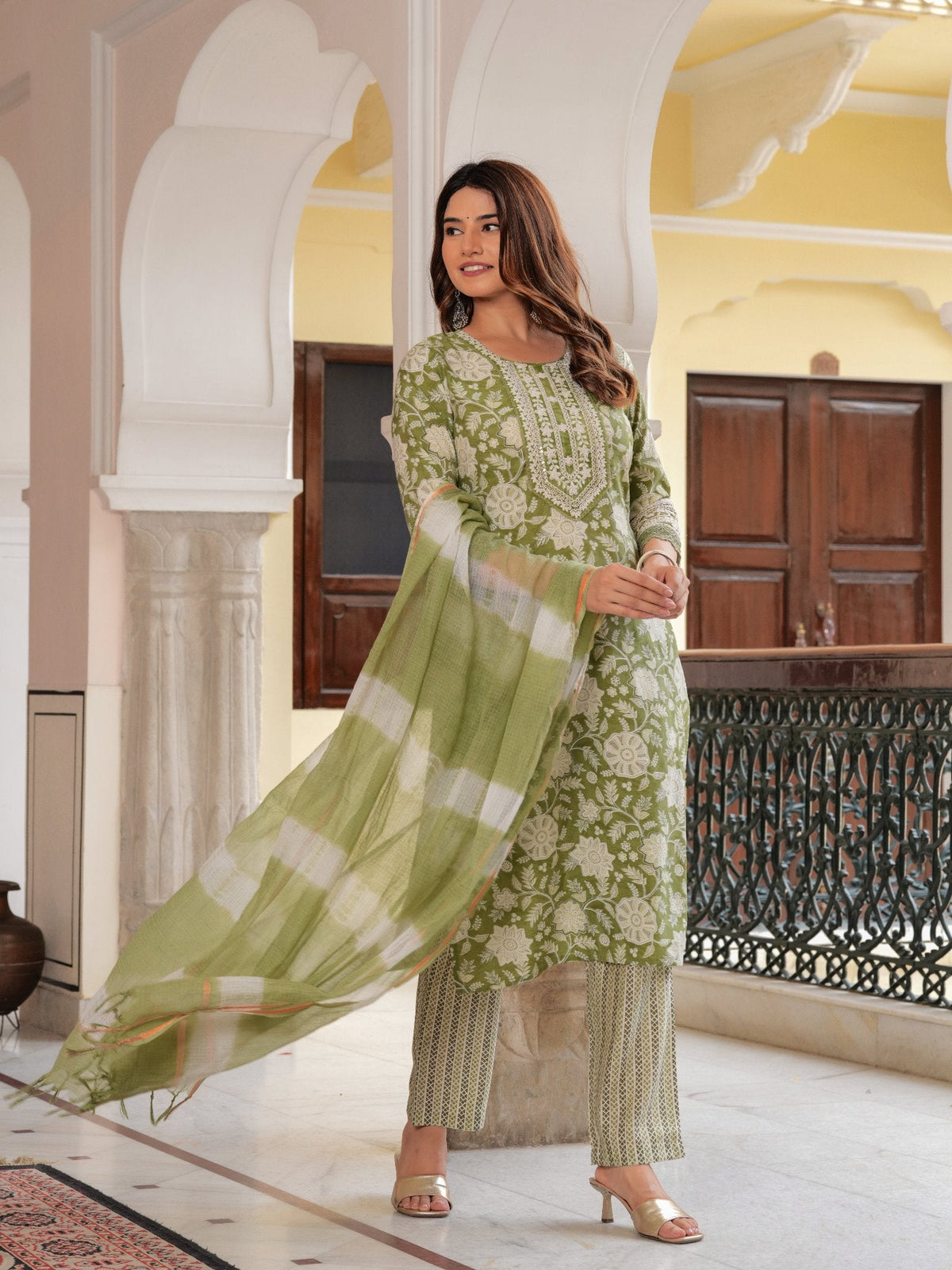 Rangvastra  MODAL CHANDERI FLORAL PRINT KURTA PANT WITH DUPATTA SET