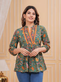 Rangvastra Dark Green & Rose Gold Floral Cotton Top