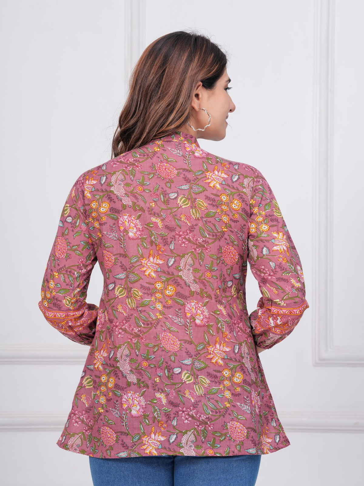 Rangvastra Dark Green & Rose Gold Floral Cotton Top