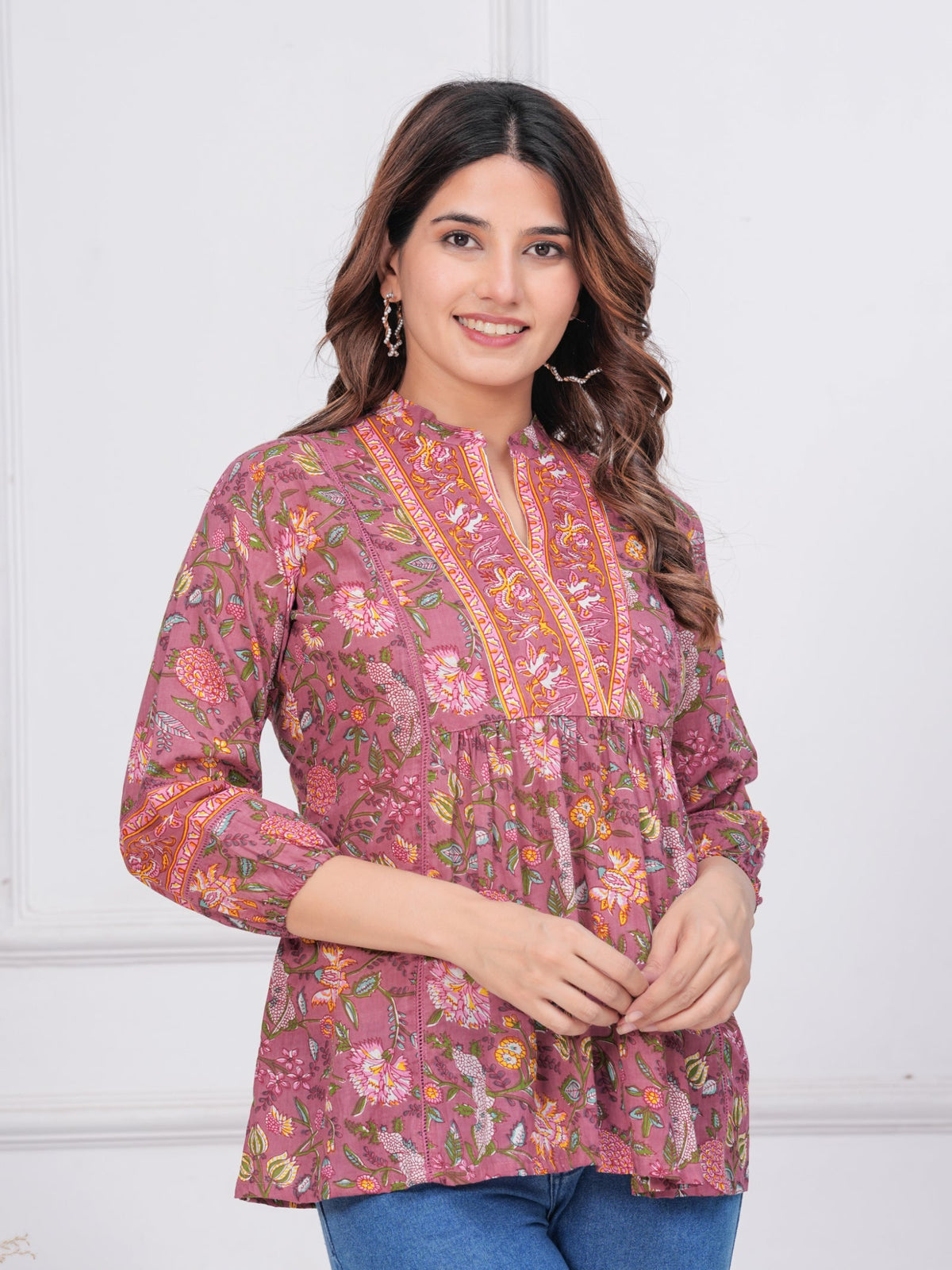 Rangvastra Dark Green & Rose Gold Floral Cotton Top