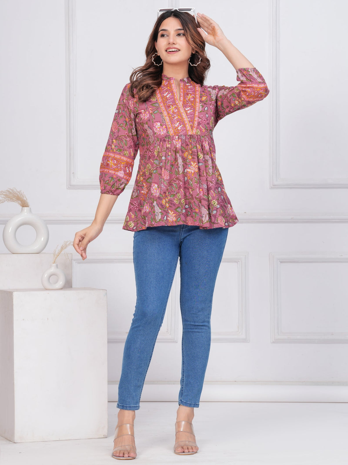 Rangvastra Dark Green & Rose Gold Floral Cotton Top