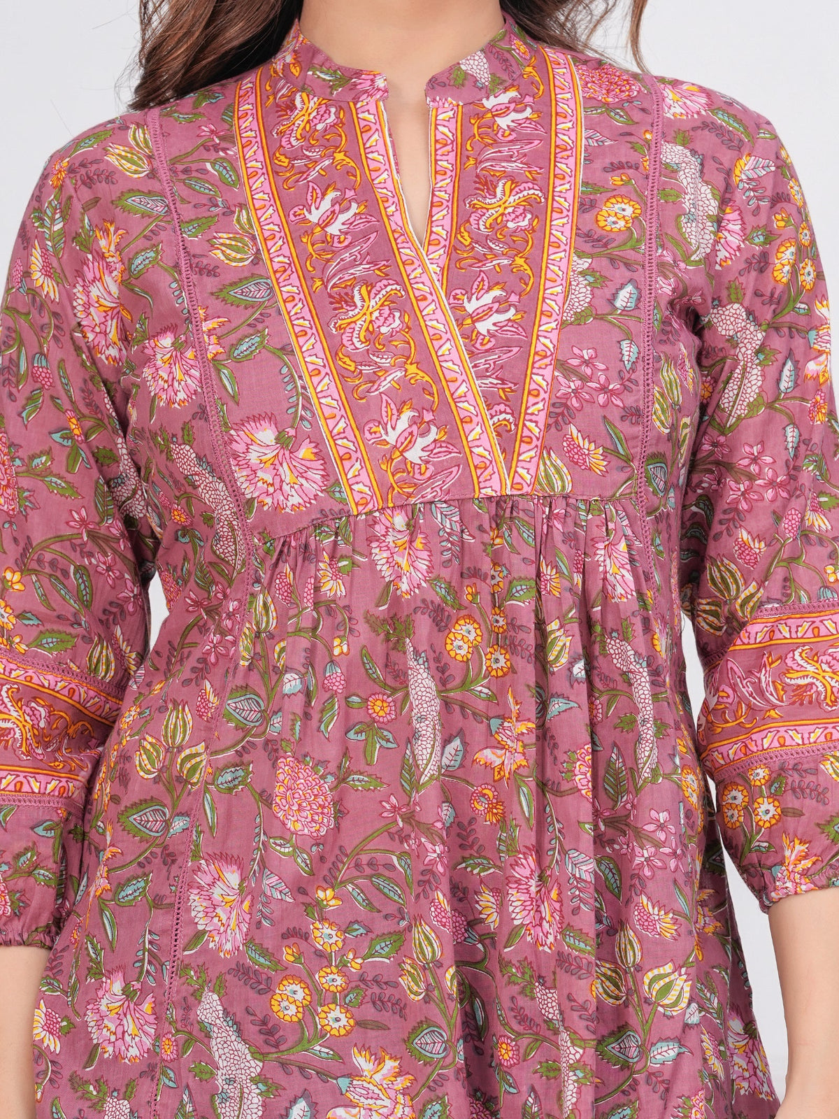 Rangvastra Dark Green & Rose Gold Floral Cotton Top