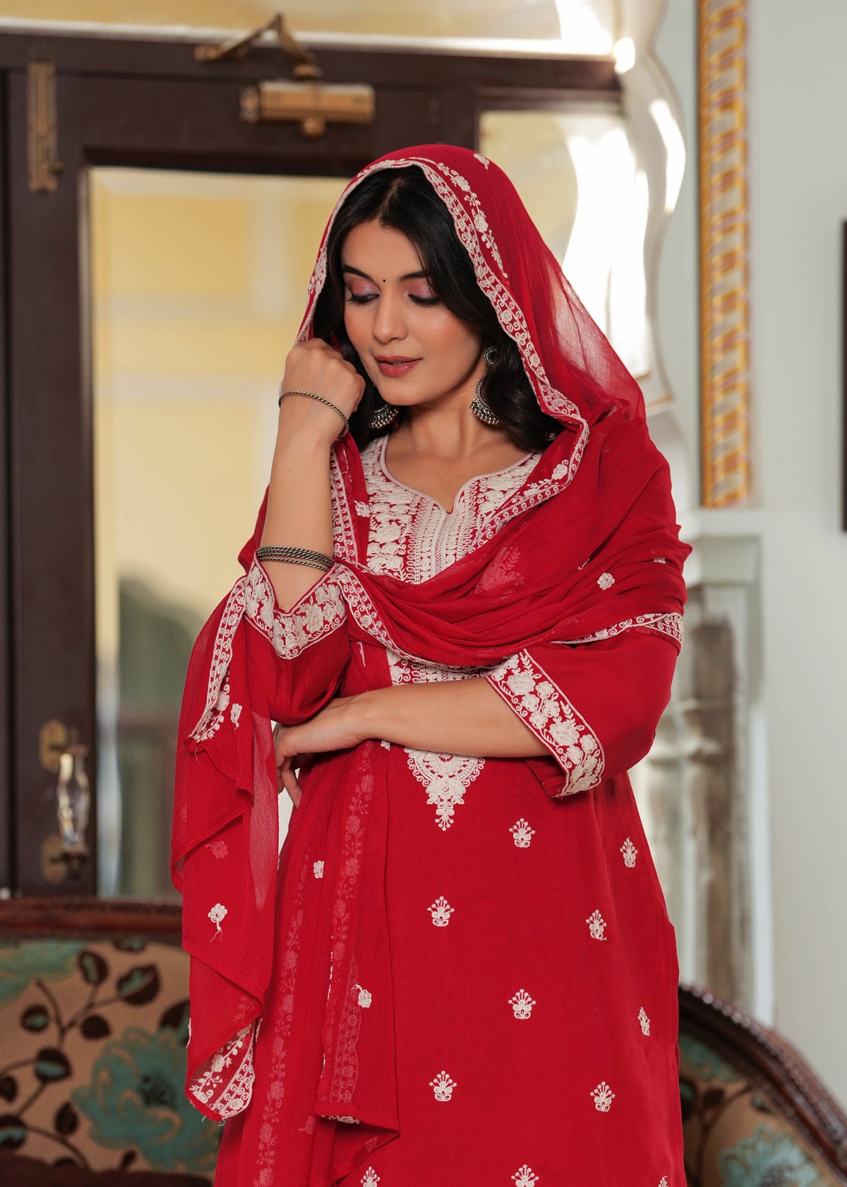 Rangvastra  ROMAN SILK EMBELLISHED KURTA PANT WITH DUPATTA SET