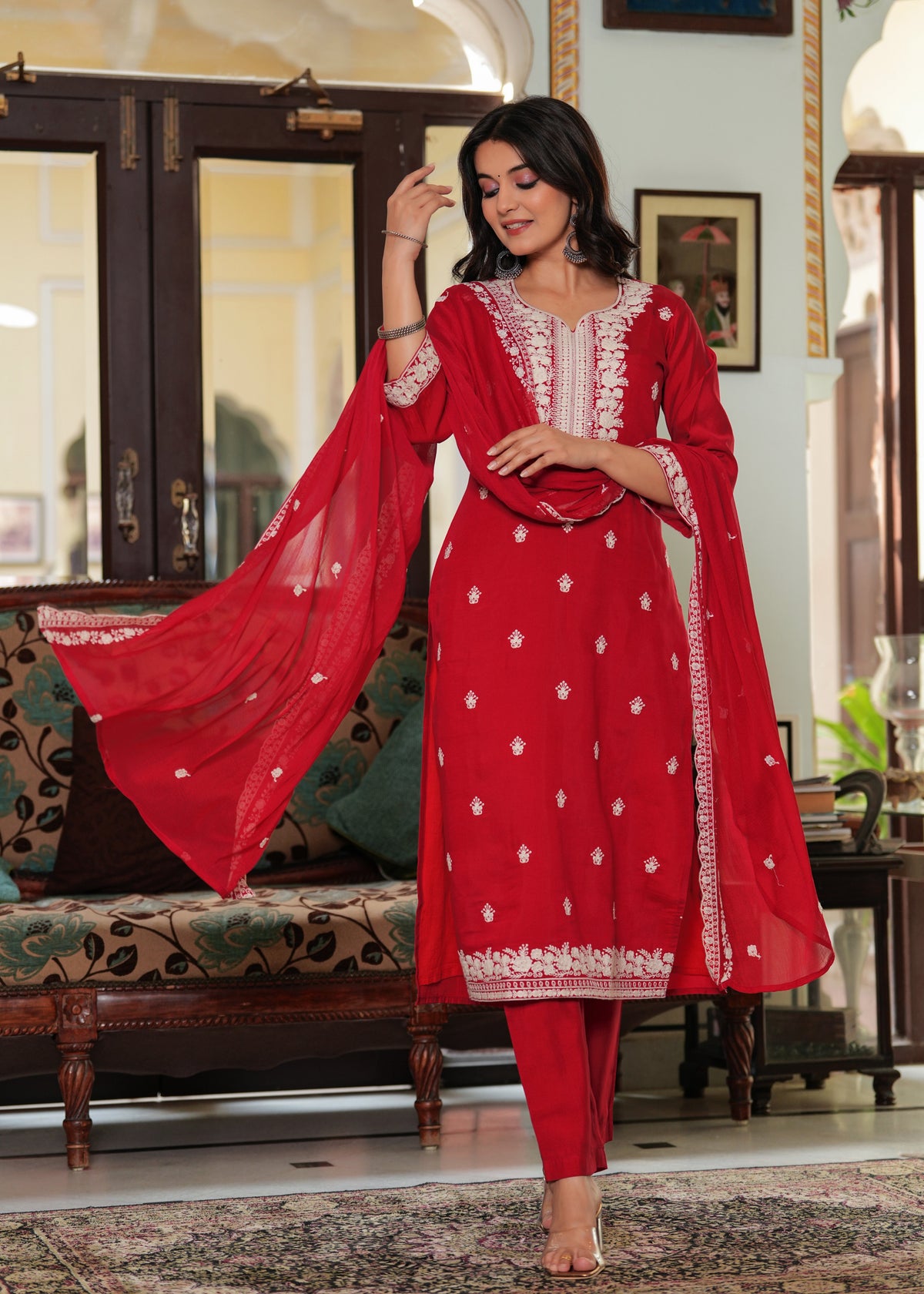 Rangvastra  ROMAN SILK EMBELLISHED KURTA PANT WITH DUPATTA SET