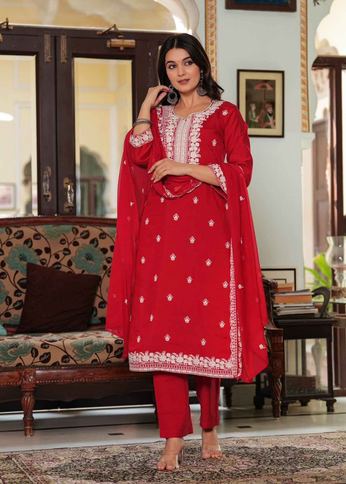 Rangvastra  ROMAN SILK EMBELLISHED KURTA PANT WITH DUPATTA SET