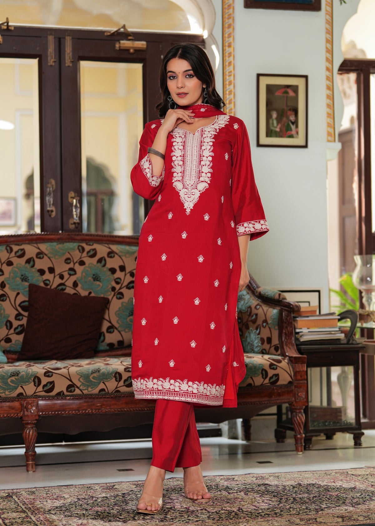 Rangvastra  ROMAN SILK EMBELLISHED KURTA PANT WITH DUPATTA SET