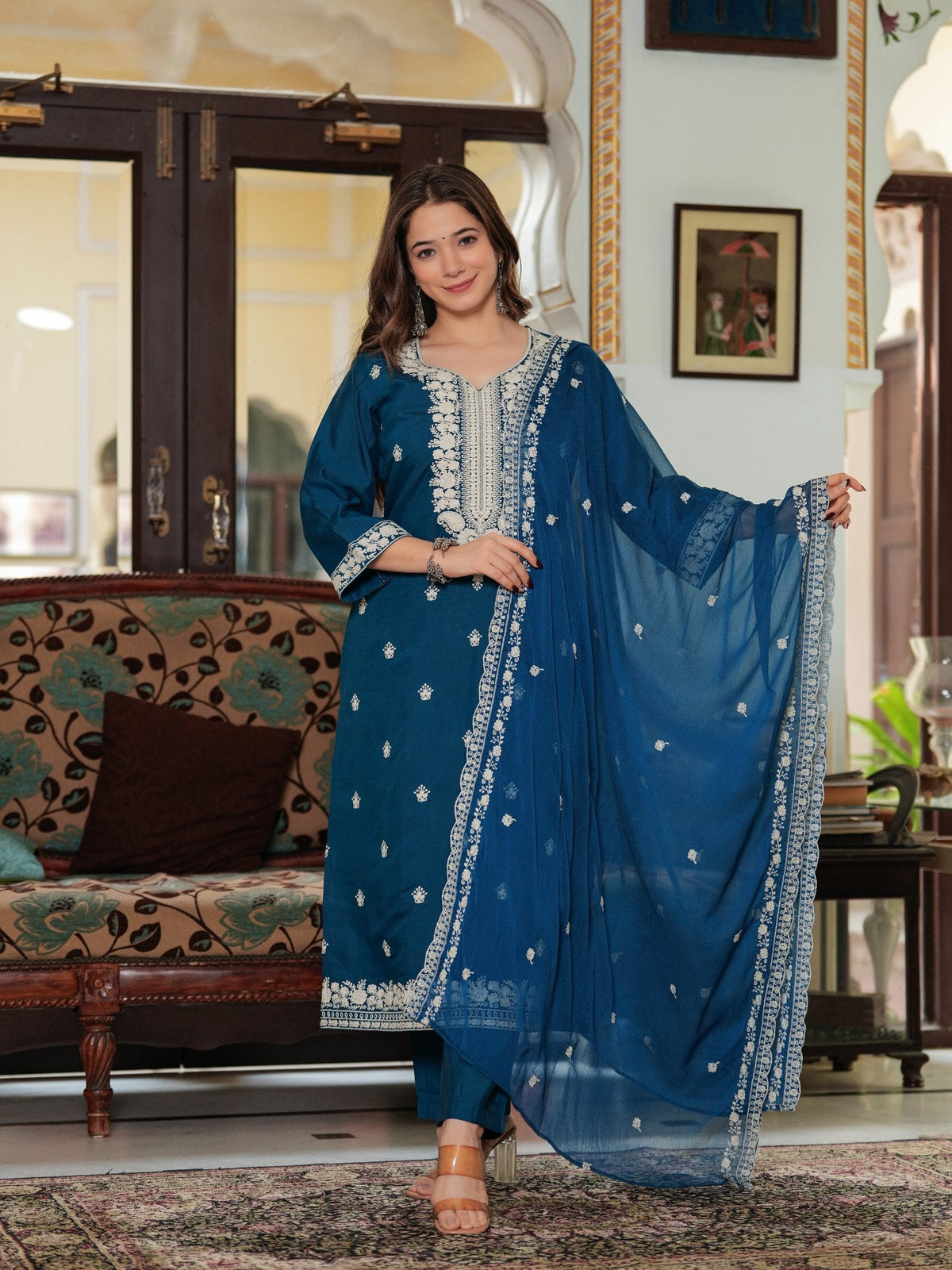 Rangvastra  ROMAN SILK EMBELLISHED KURTA PANT WITH DUPATTA SET